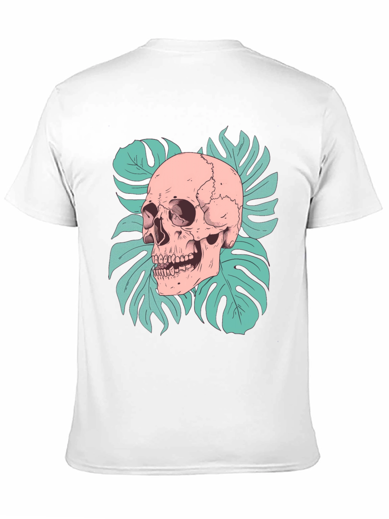 Black Skull & Monstera Leaf Graphic Tee - Black view 11