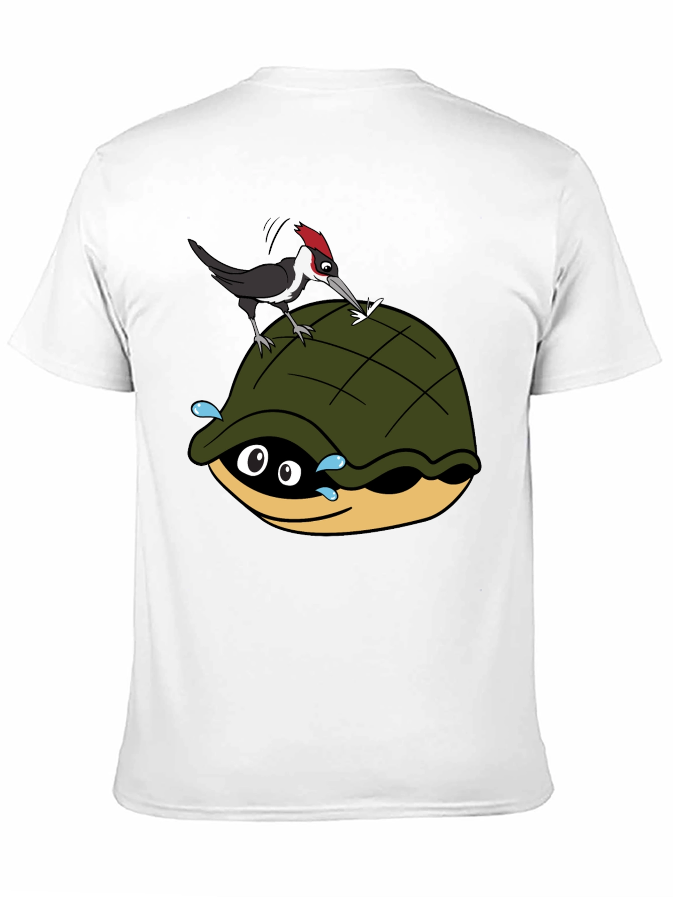 Black Cartoon Turtle and Woodpecker Graphic Tee view 11