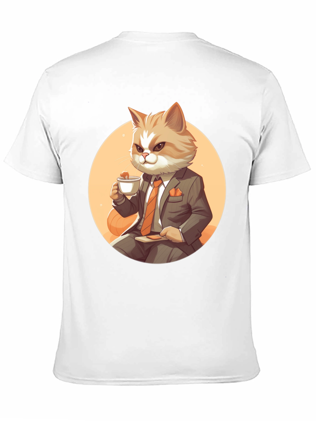 Black Cat Boss T-Shirt: Cartoon Cat in Suit Sipping Tea view 11