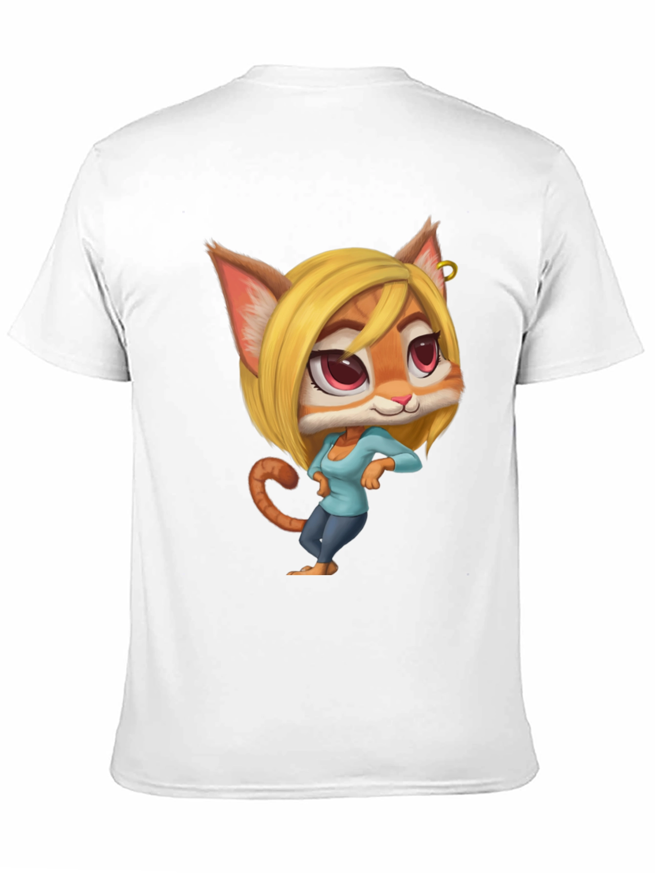 Black Cartoon Cat Girl T-Shirt - Unique Design view 11