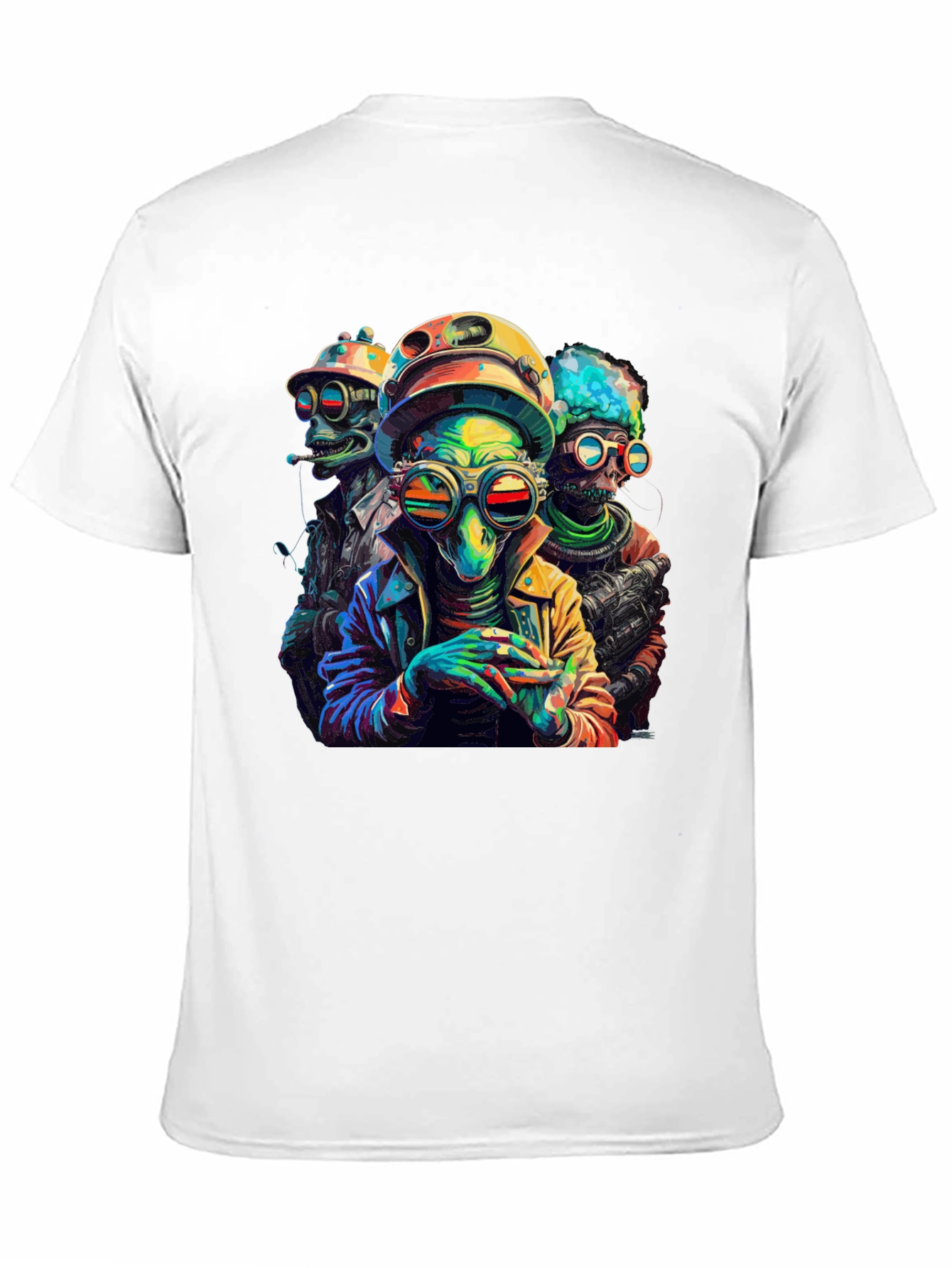 Colorful Alien Crew Graphic Black T-Shirt - 11