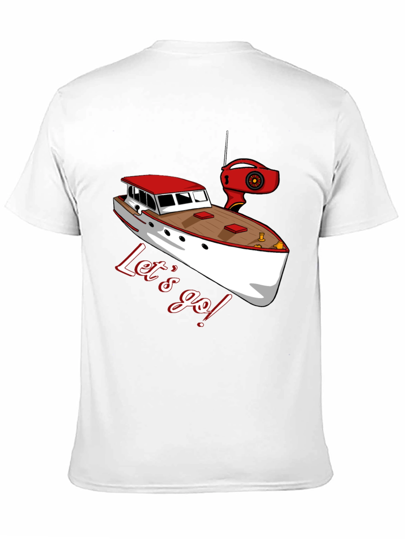 Black Let's Go Boating T-Shirt: Red & White Boat Graphic view 11