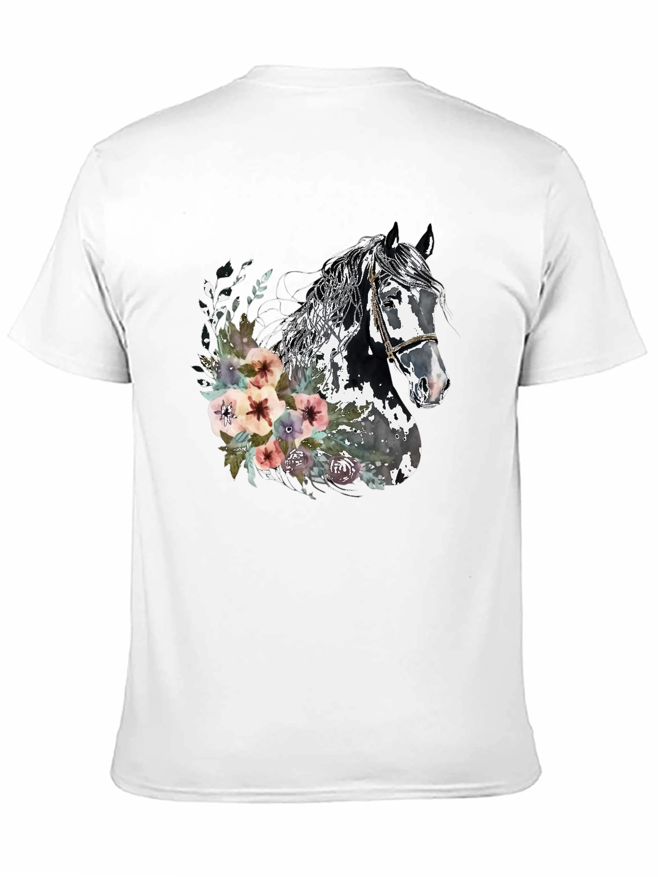 Black Floral Horse Graphic Tee - Unisex Black T-Shirt view 11