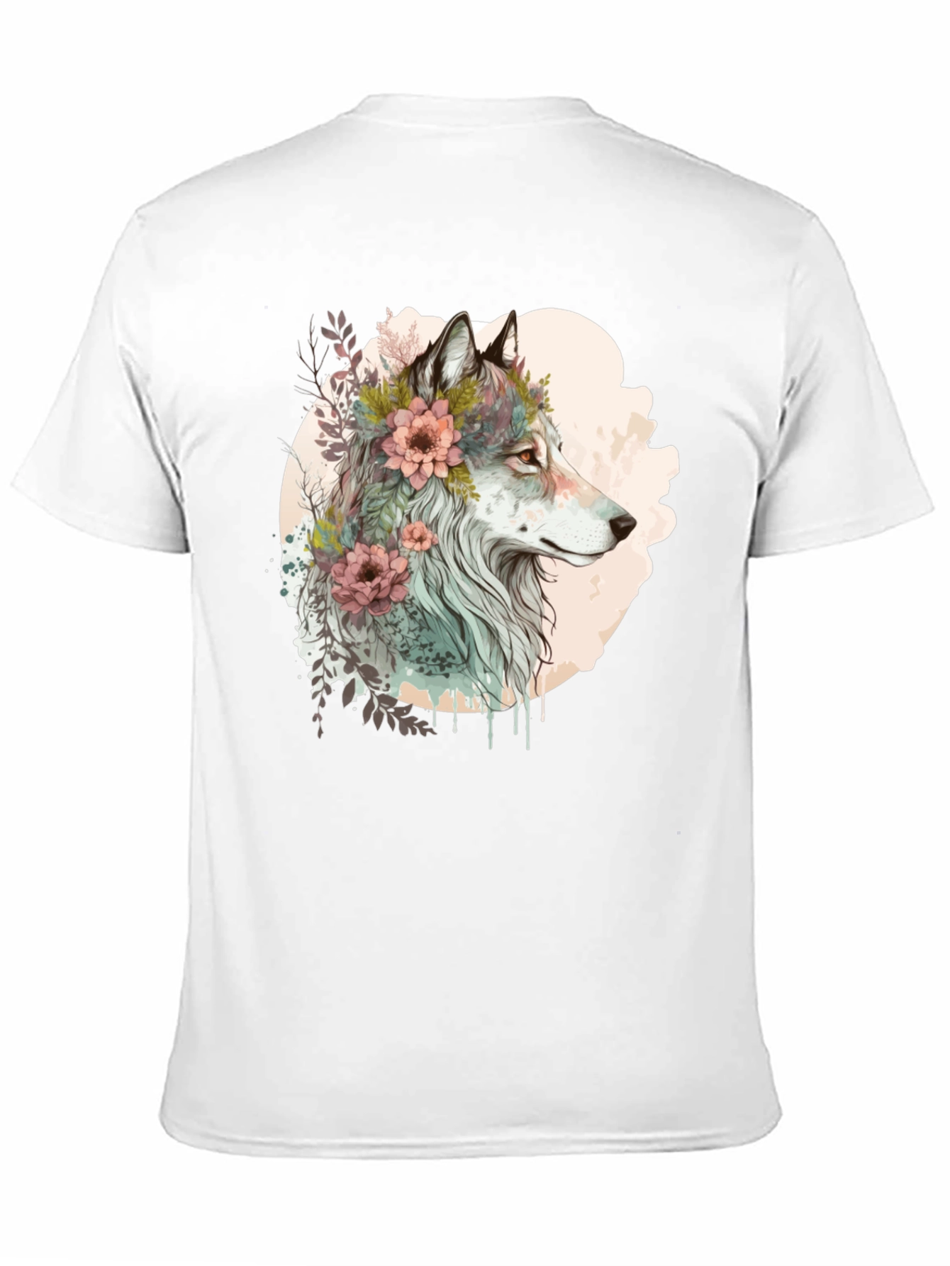 Black Wolf and Floral Graphic Tee - Stylish Men's Black T-Shirt view 11