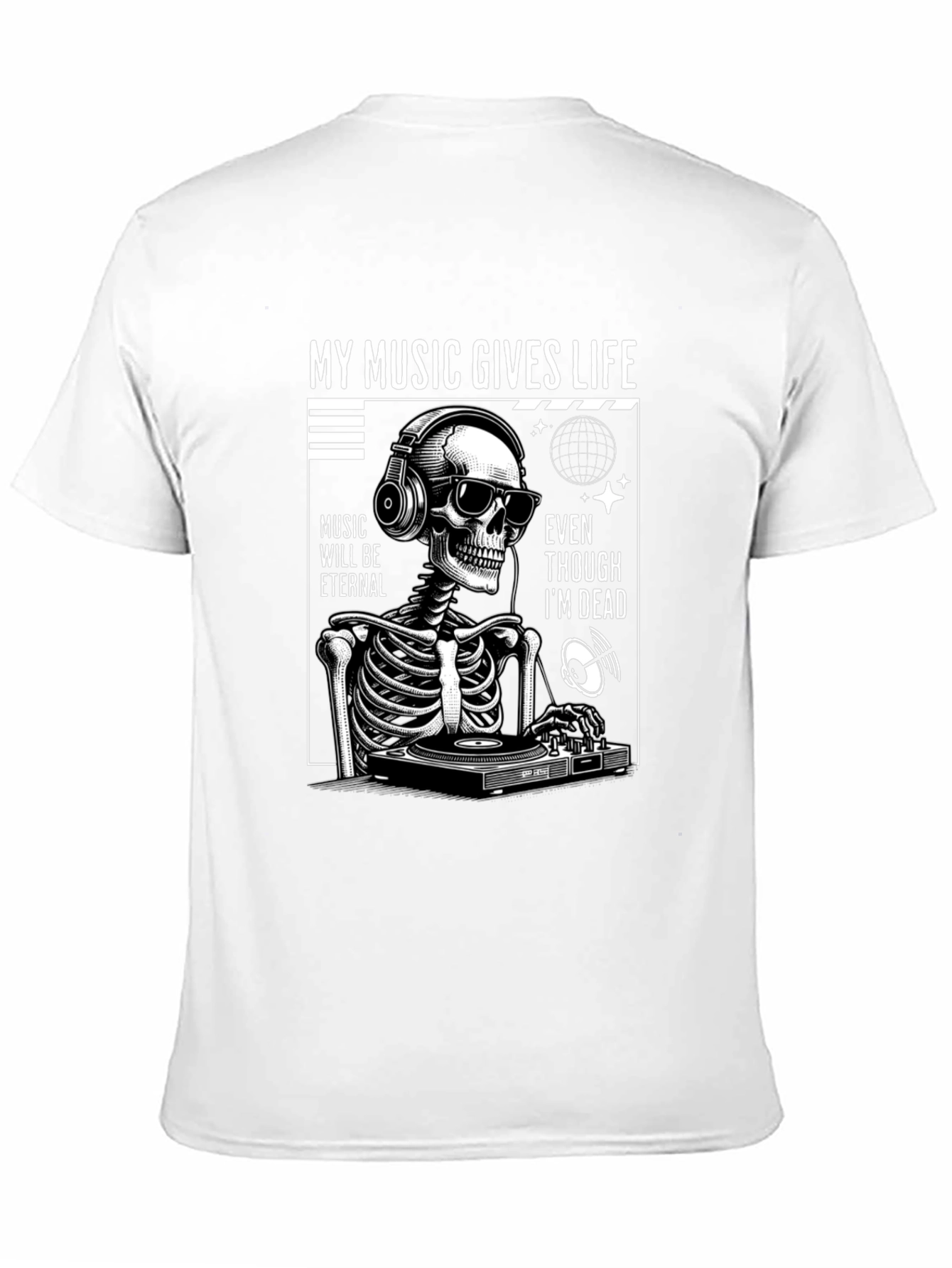 Black Music Gives Life Skeleton DJ Graphic T-Shirt view 11