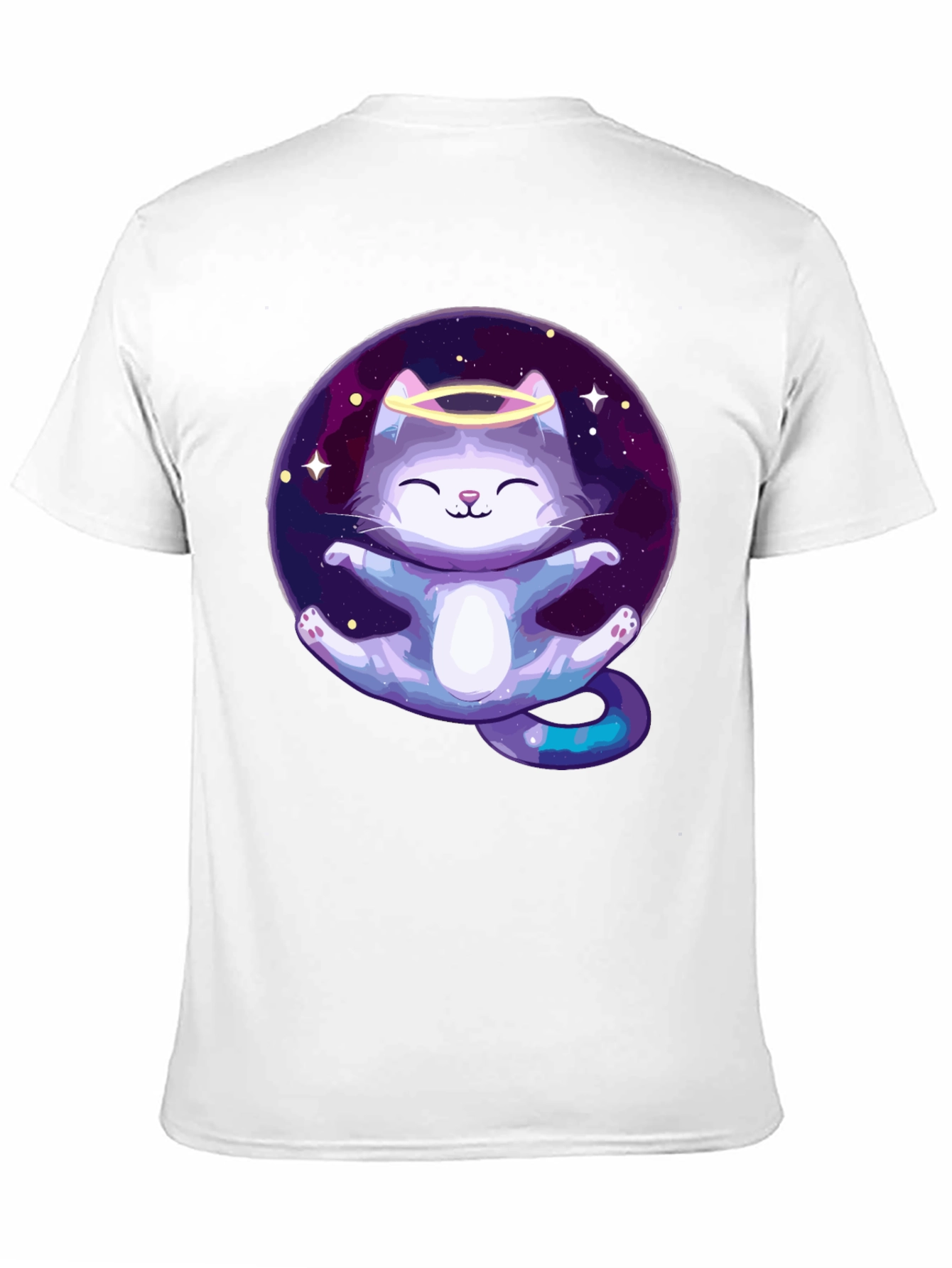 Black Cosmic Cat Angel T-Shirt - Black Cotton Tee view 11