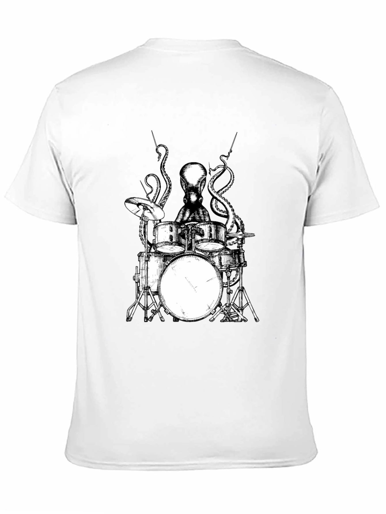 Black Octopus Drummer Graphic Tee - Black Cotton T-Shirt view 11