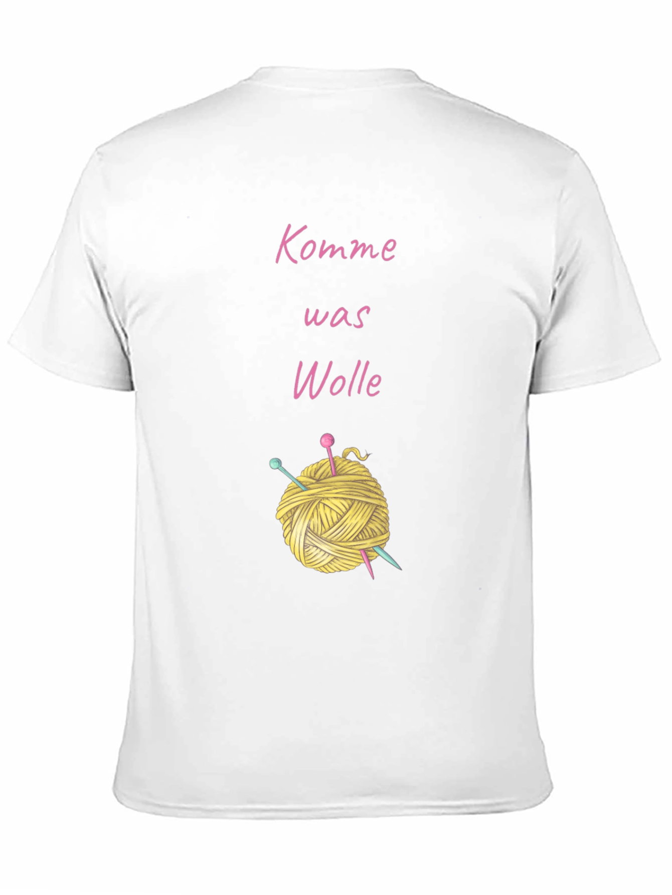 Black Knitting Lover's T-Shirt - "Komme Was Wolle" Yarn Design view 11