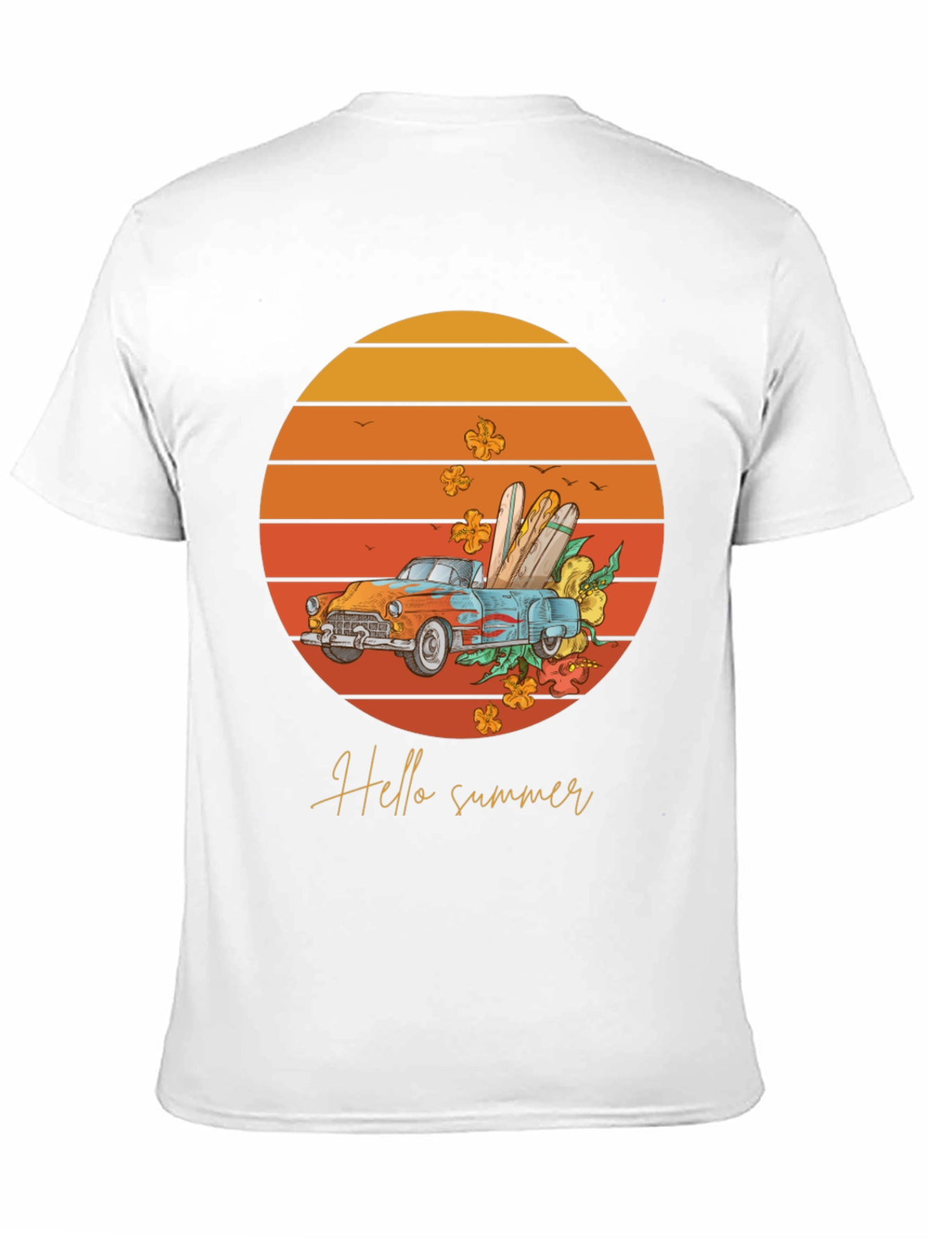 Black Hello Summer T-Shirt - Sunset Car Graphic Tee view 11