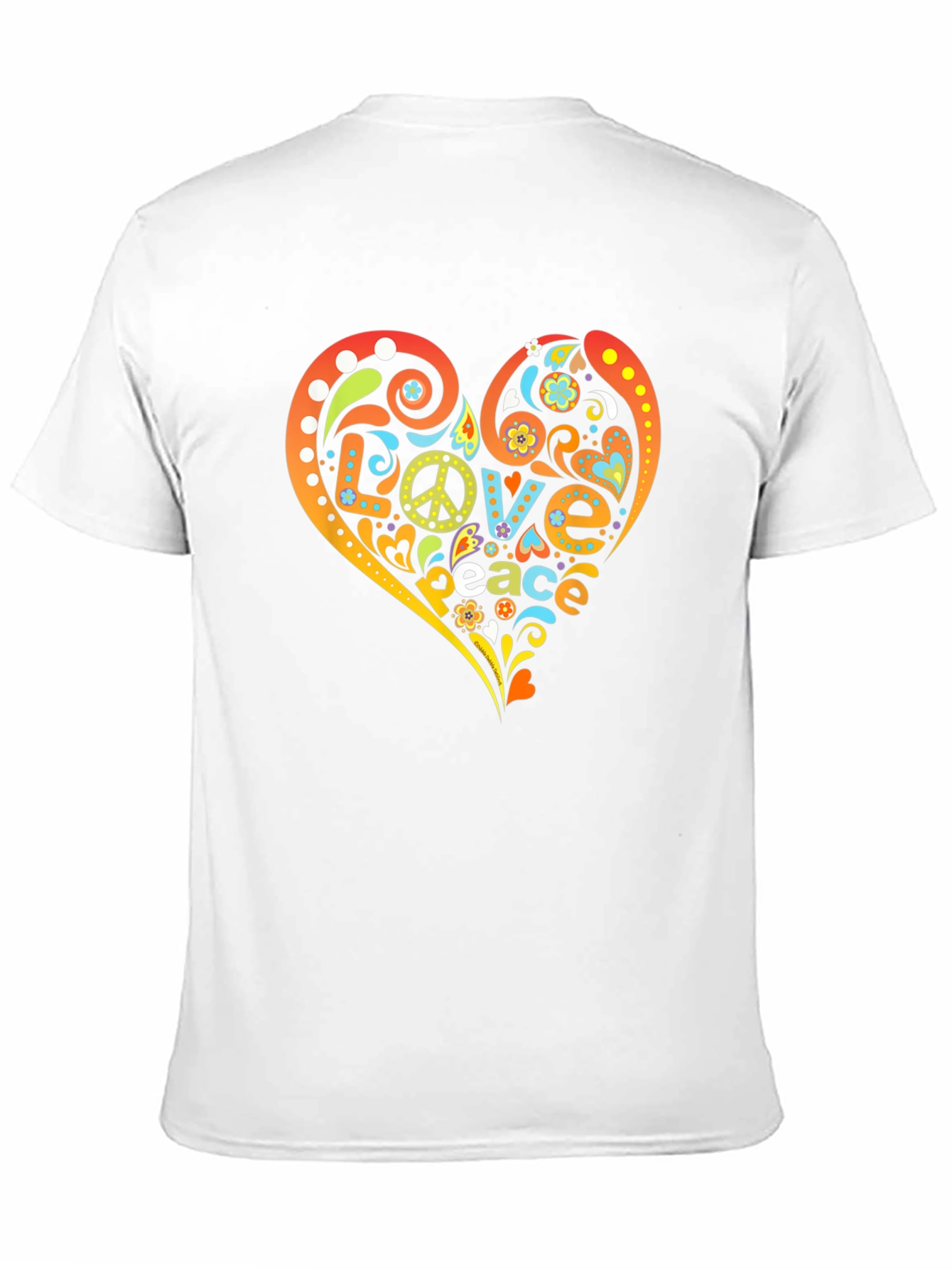 Black Peace & Love Heart Graphic T-Shirt - Retro Hippie Style view 11