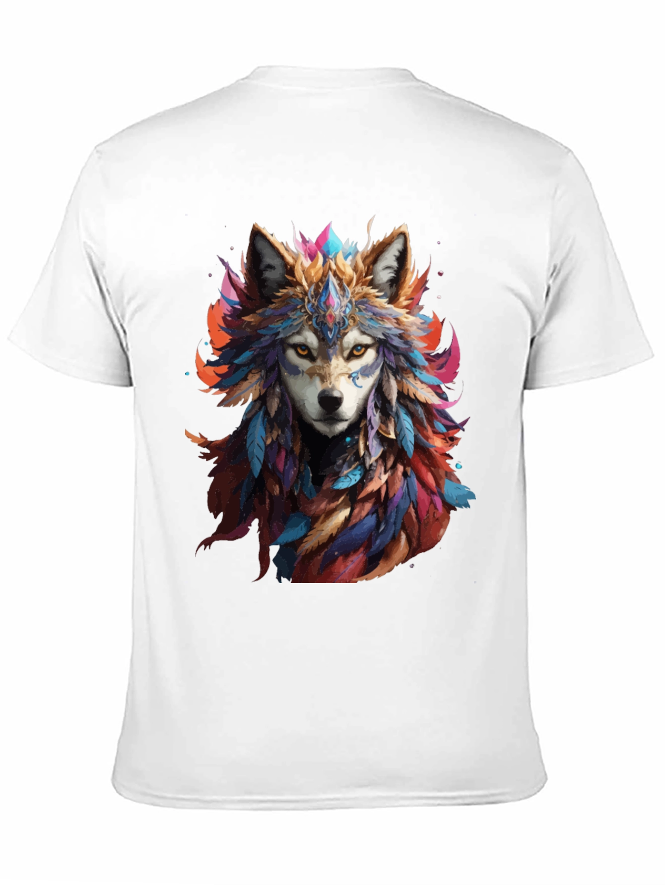 Black Wolf Feather Headdress Graphic Black T-Shirt view 11