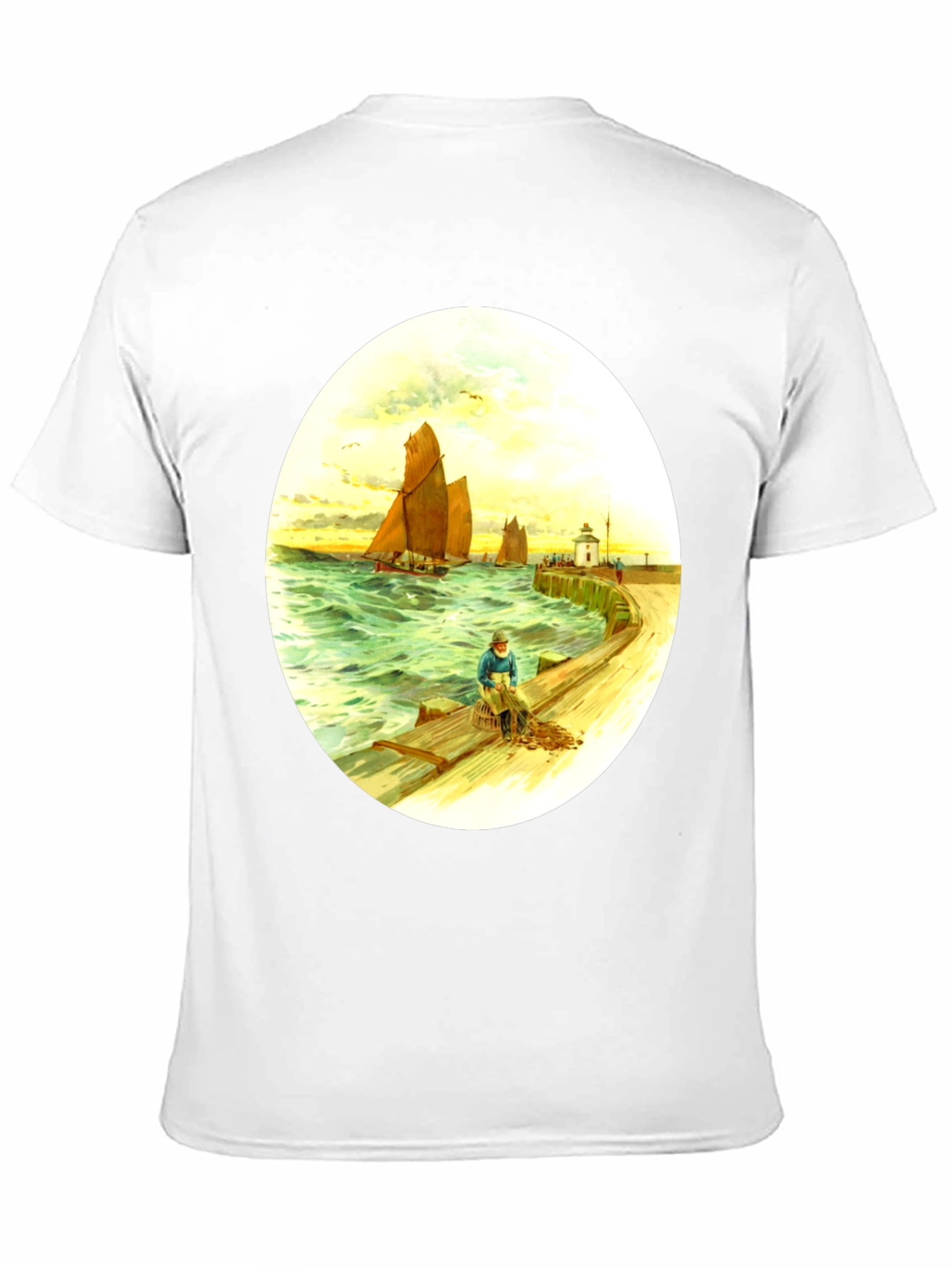 Vintage Nautical Art T-Shirt - Fisherman at Sea - 11