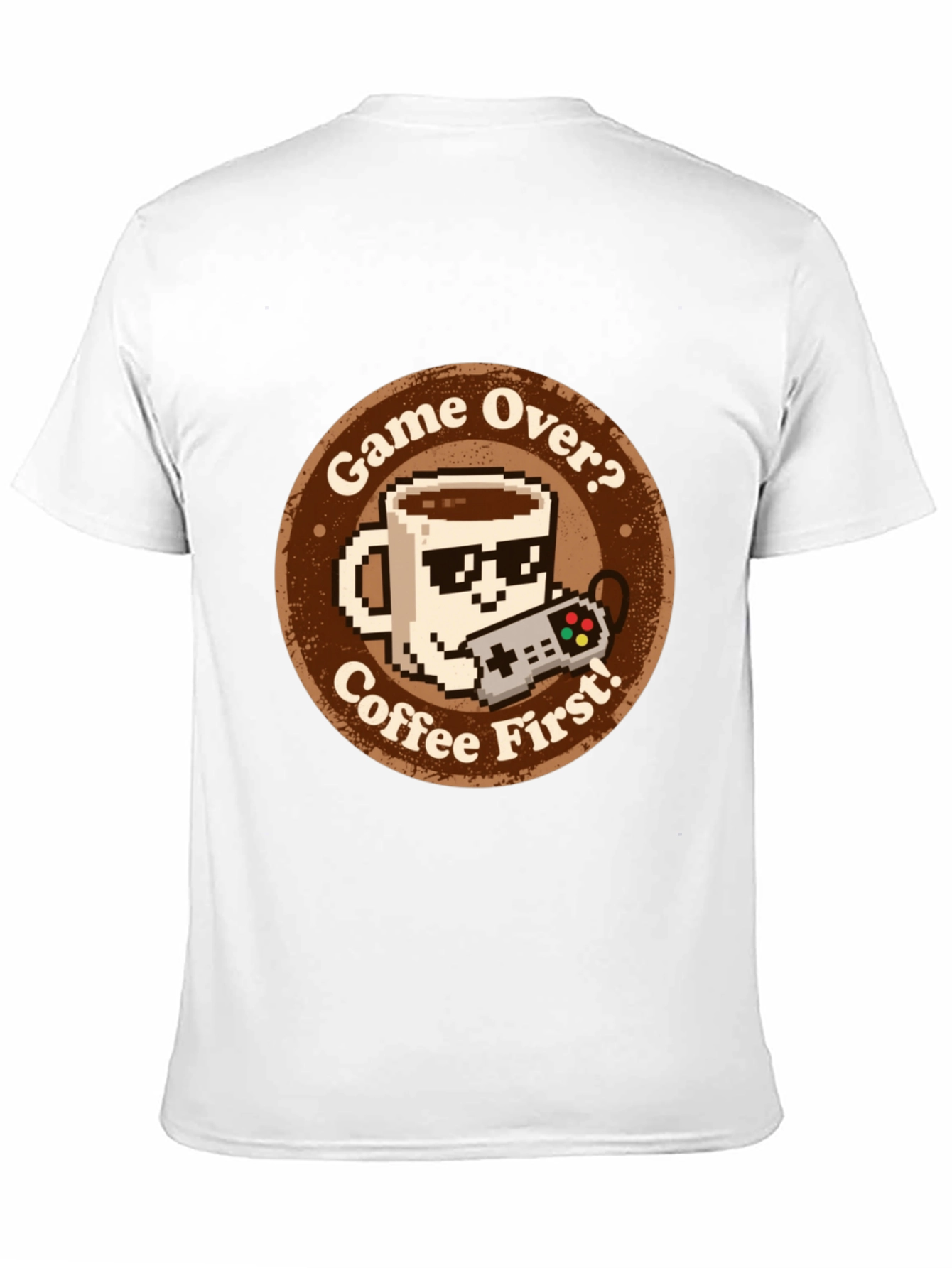 Black Game Over? Coffee First! Graphic Tee view 11