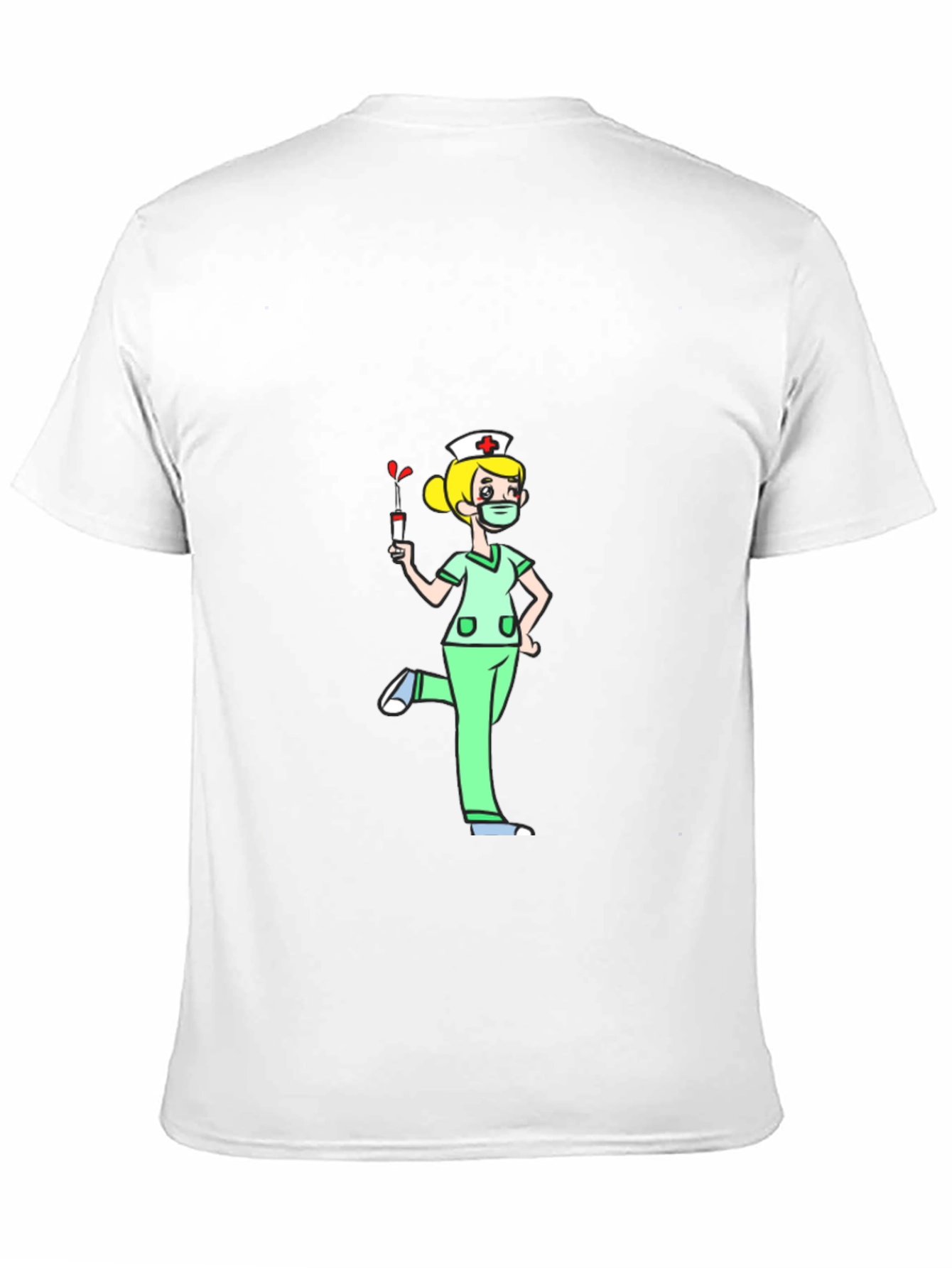 Black Nurse Cartoon Graphic T-Shirt - Black Cotton Tee view 11