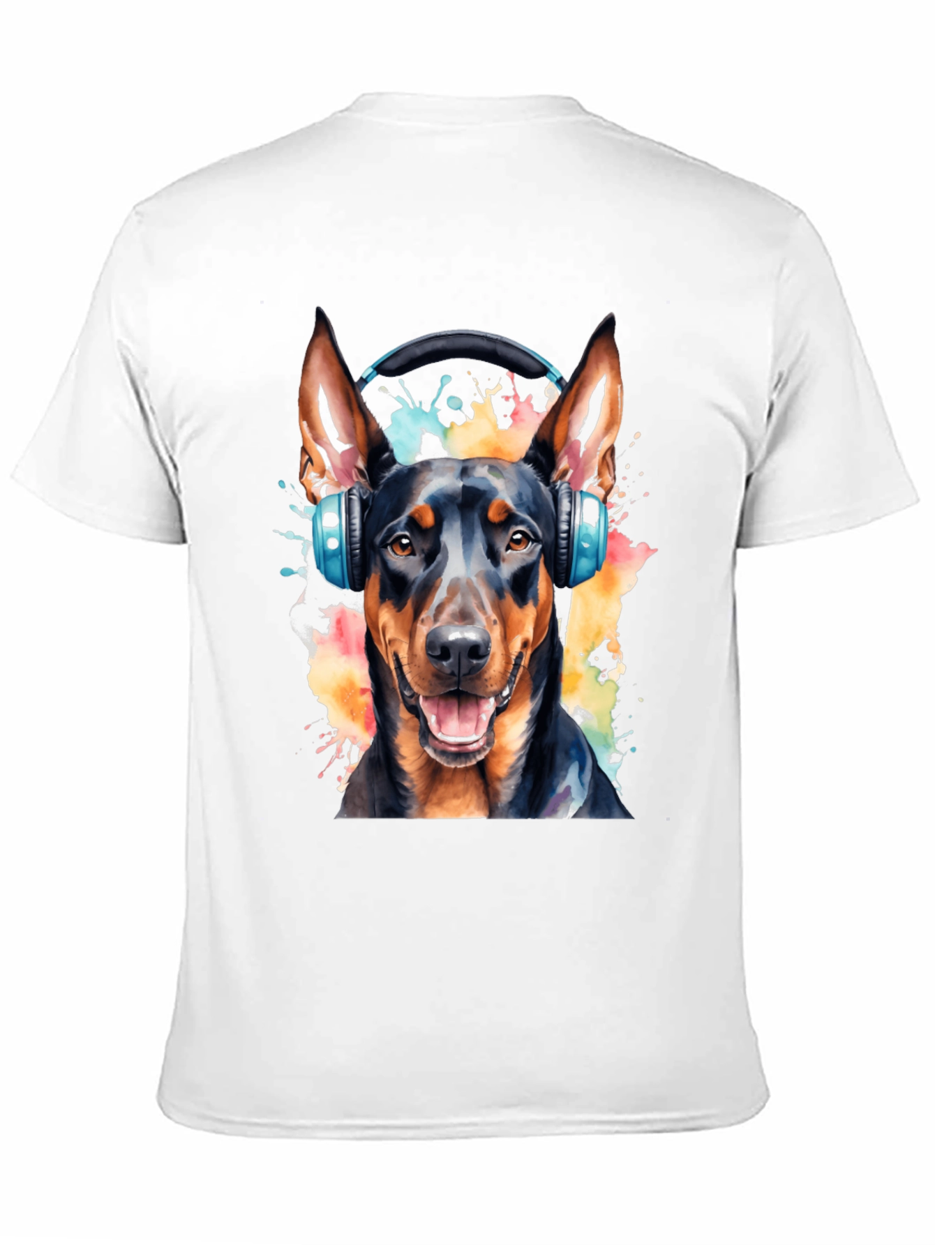 Black Dog with Headphones Black T-Shirt view 11