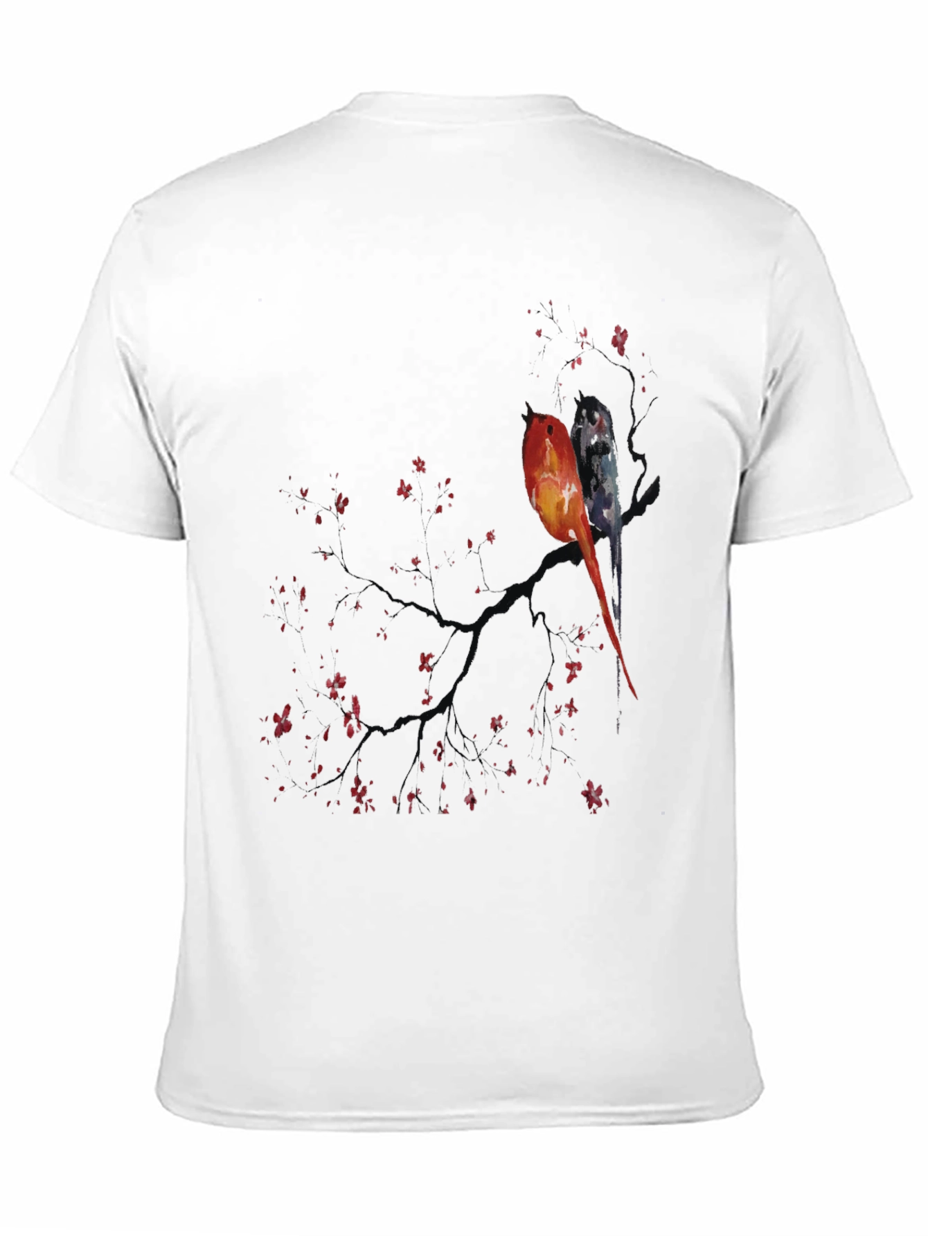 Black Artistic Birds on Branch Graphic Tee view 11