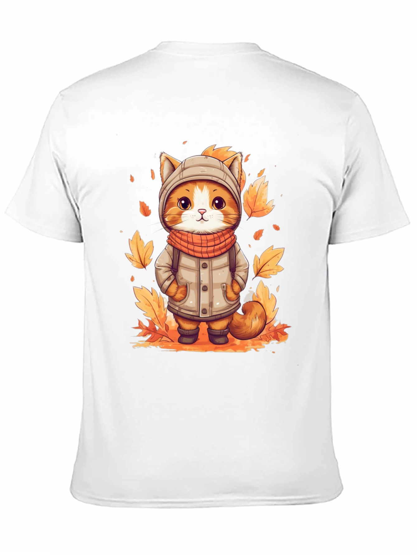 Black Fall Cat T-Shirt - Cute Autumn Kitten Design view 11