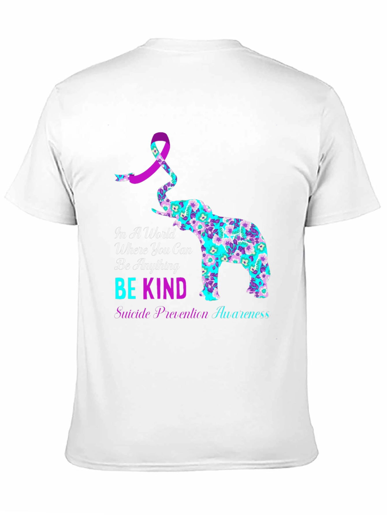 Black Be Kind Suicide Awareness Elephant Graphic Tee view 11