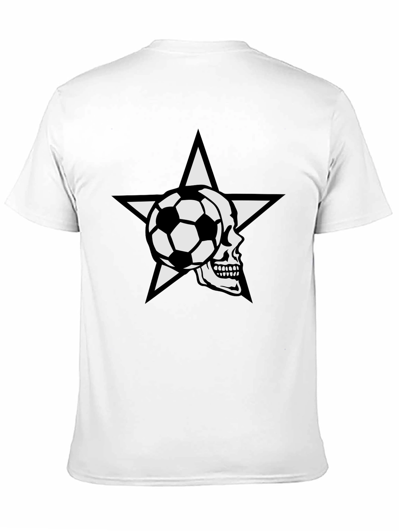 Black Soccer Skull Star Graphic Tee - Black Cotton T-Shirt view 11