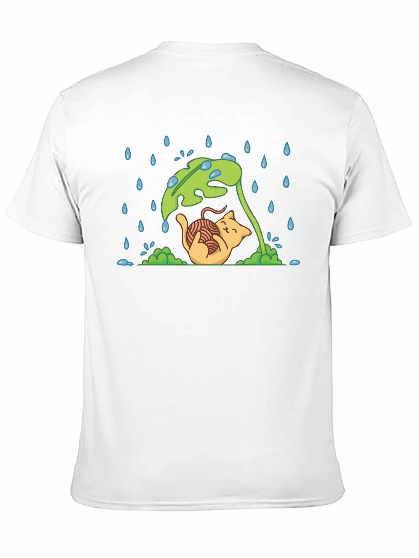 Black Cute Cat Under Leaf in Rain T-Shirt view 11