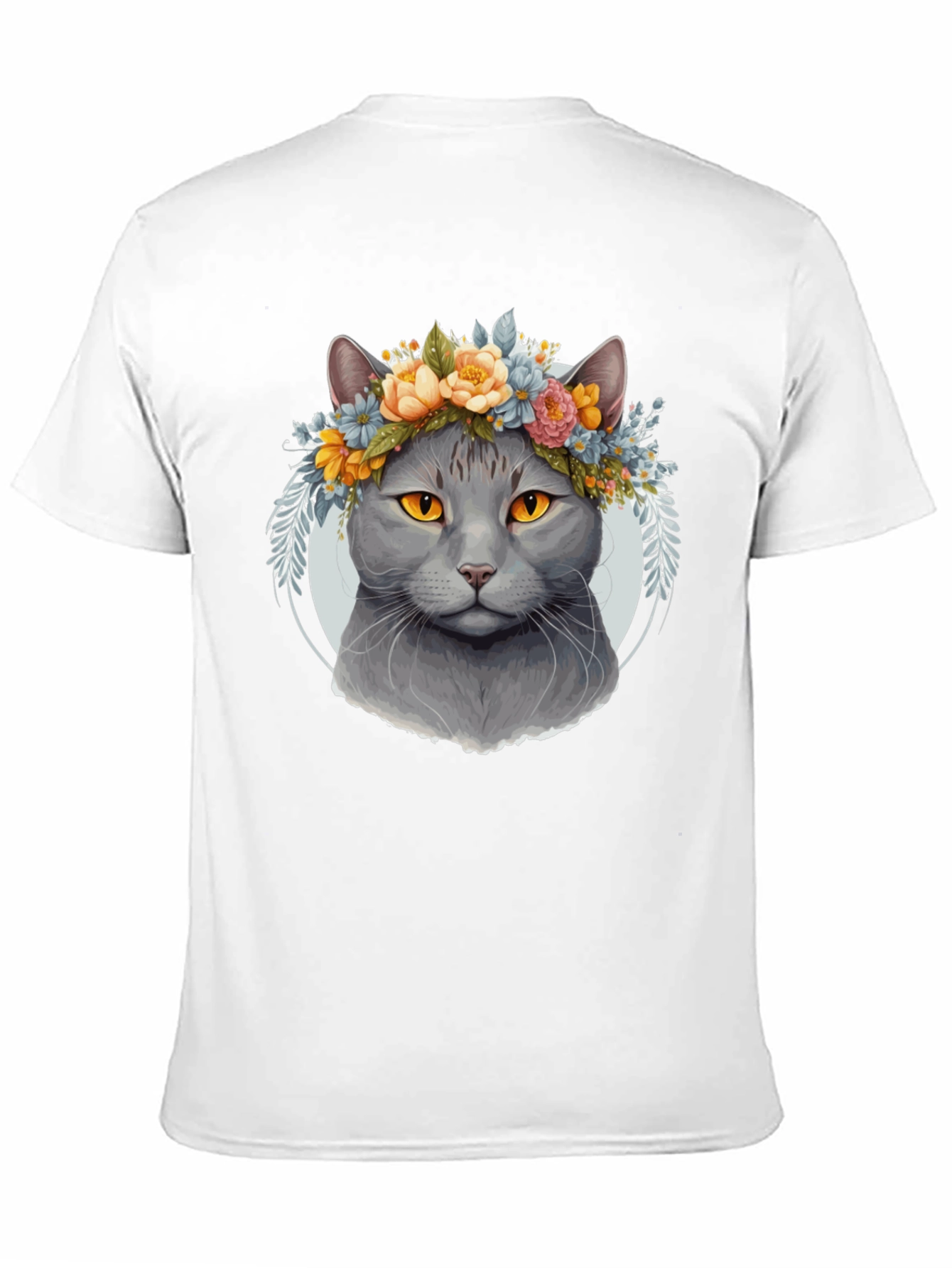 Black Cat with Floral Crown Black T-Shirt view 11