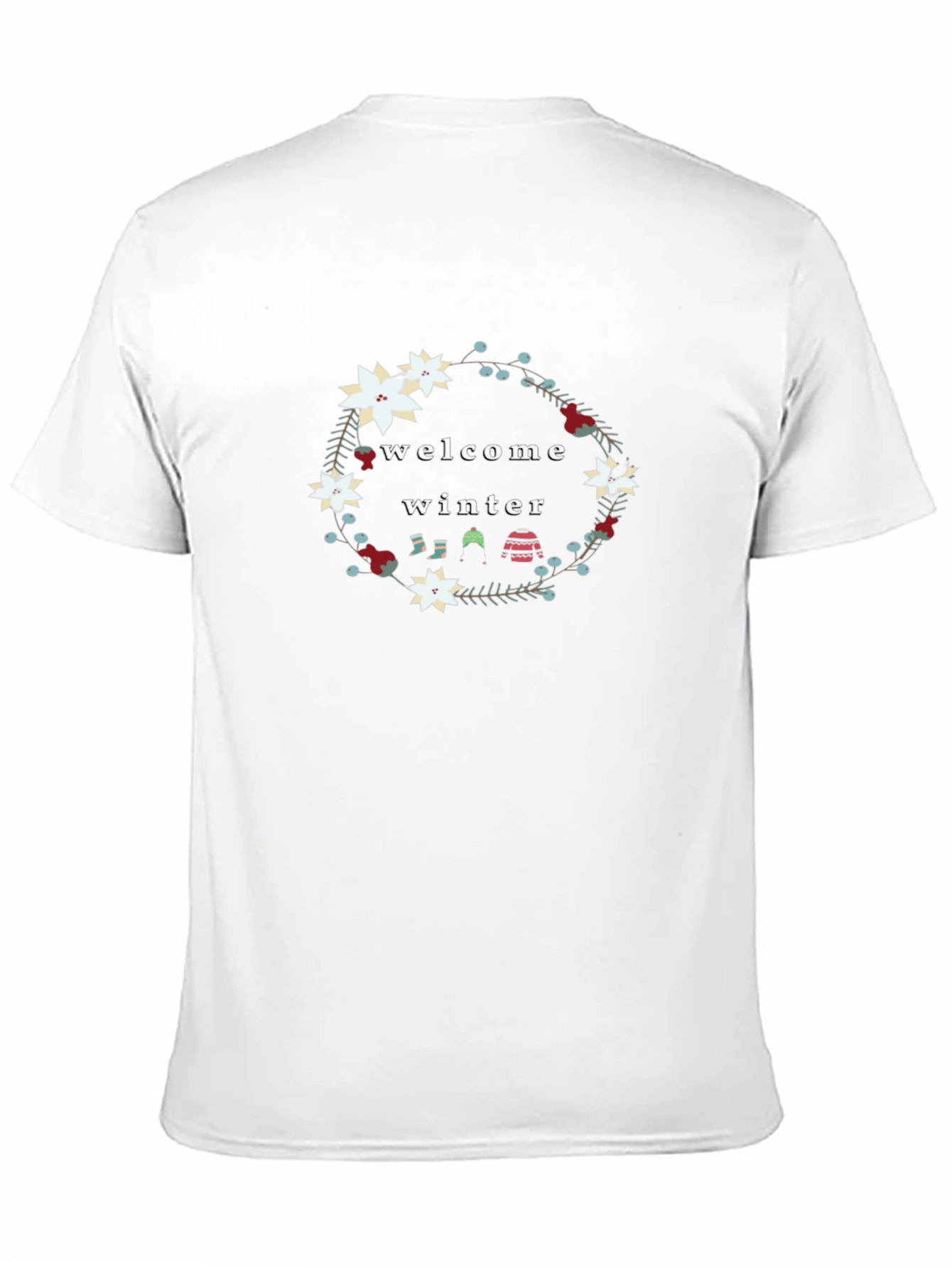 Black Welcome Winter Floral Wreath Black T-Shirt view 11