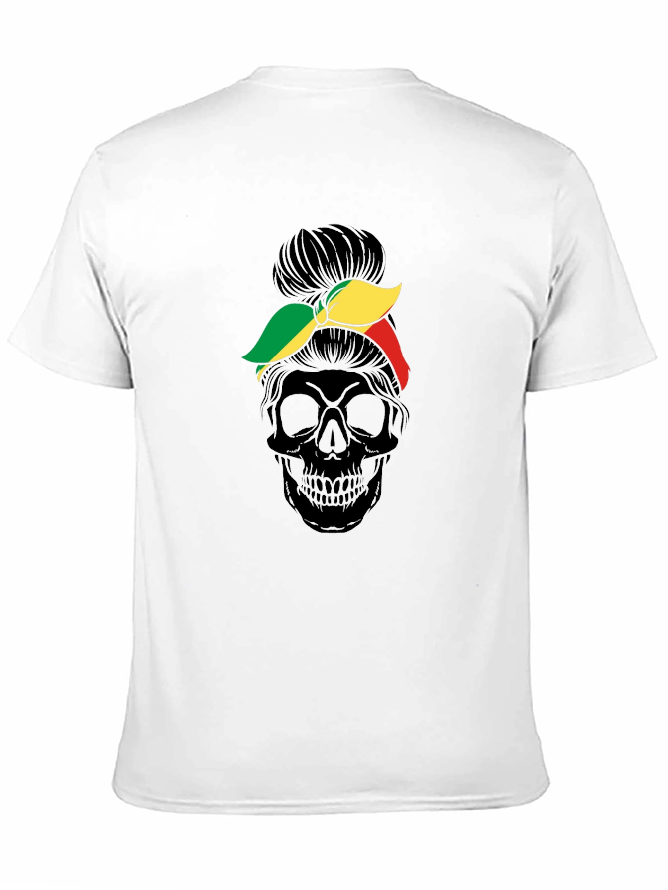 Black Skull Messy Bun T-Shirt - Unique Graphic Tee view 11