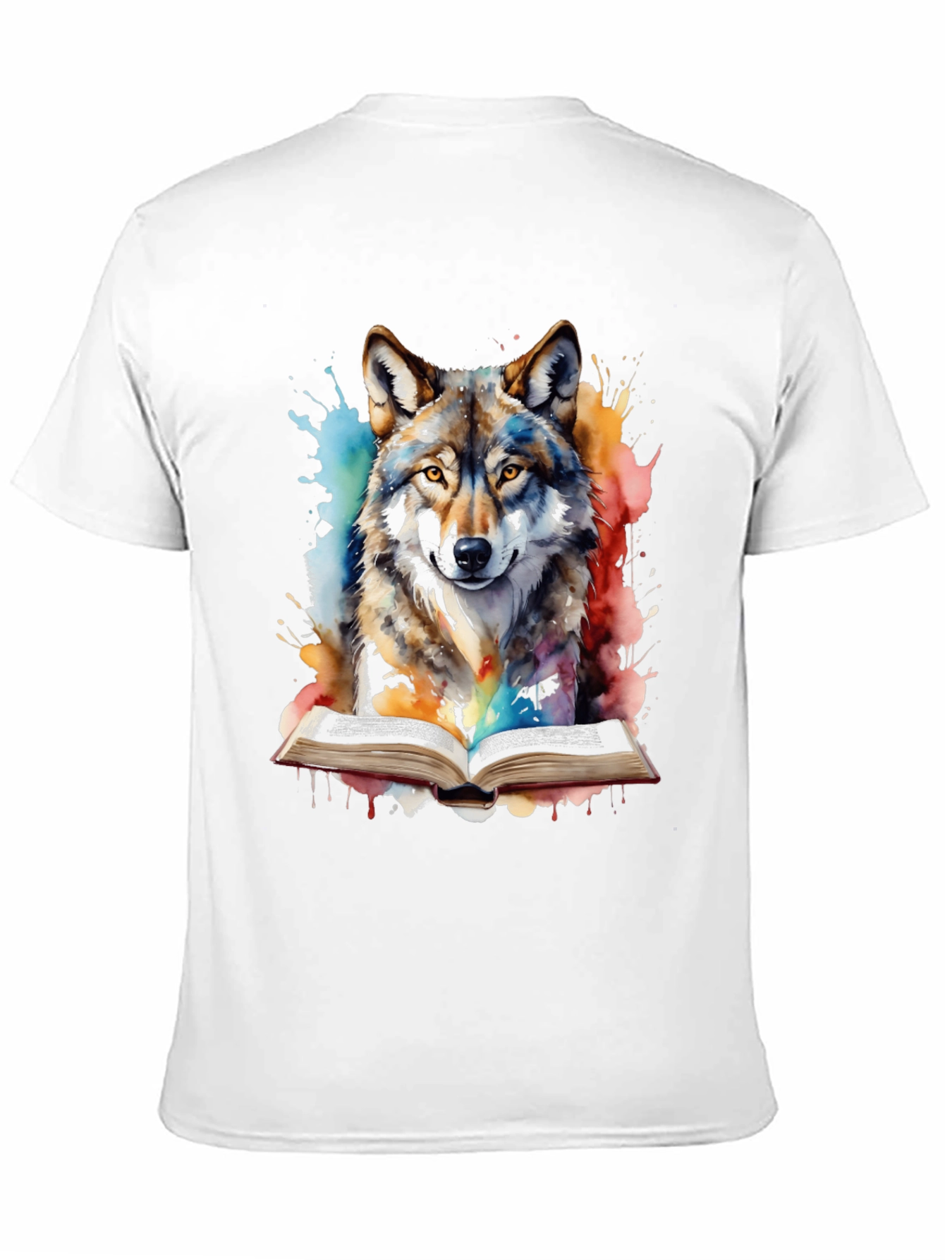 Black Watercolor Wolf Reading T-Shirt - Unique Graphic Tee view 11