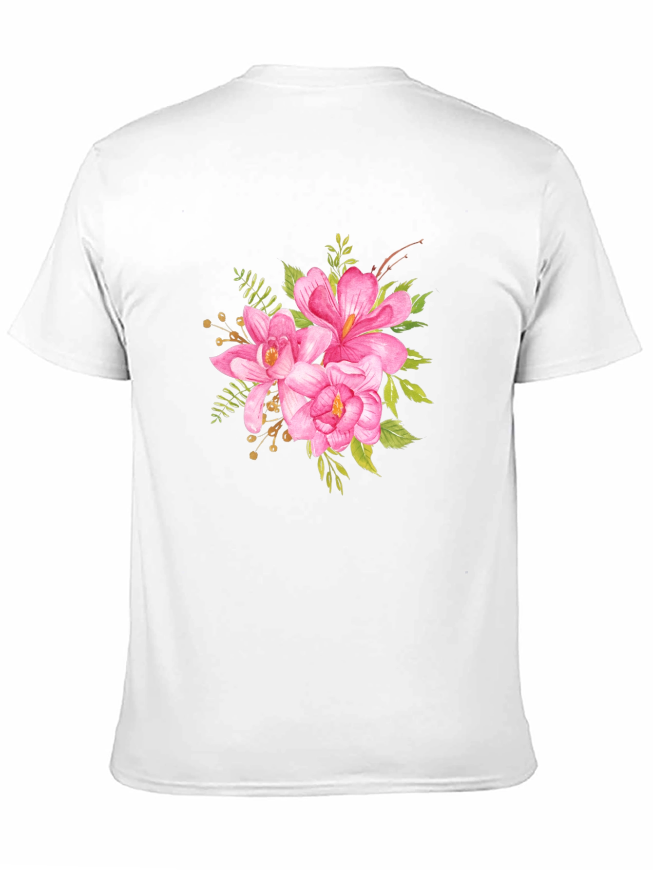 Black Floral T-Shirt - Pink Watercolor Flower Graphic Tee view 11