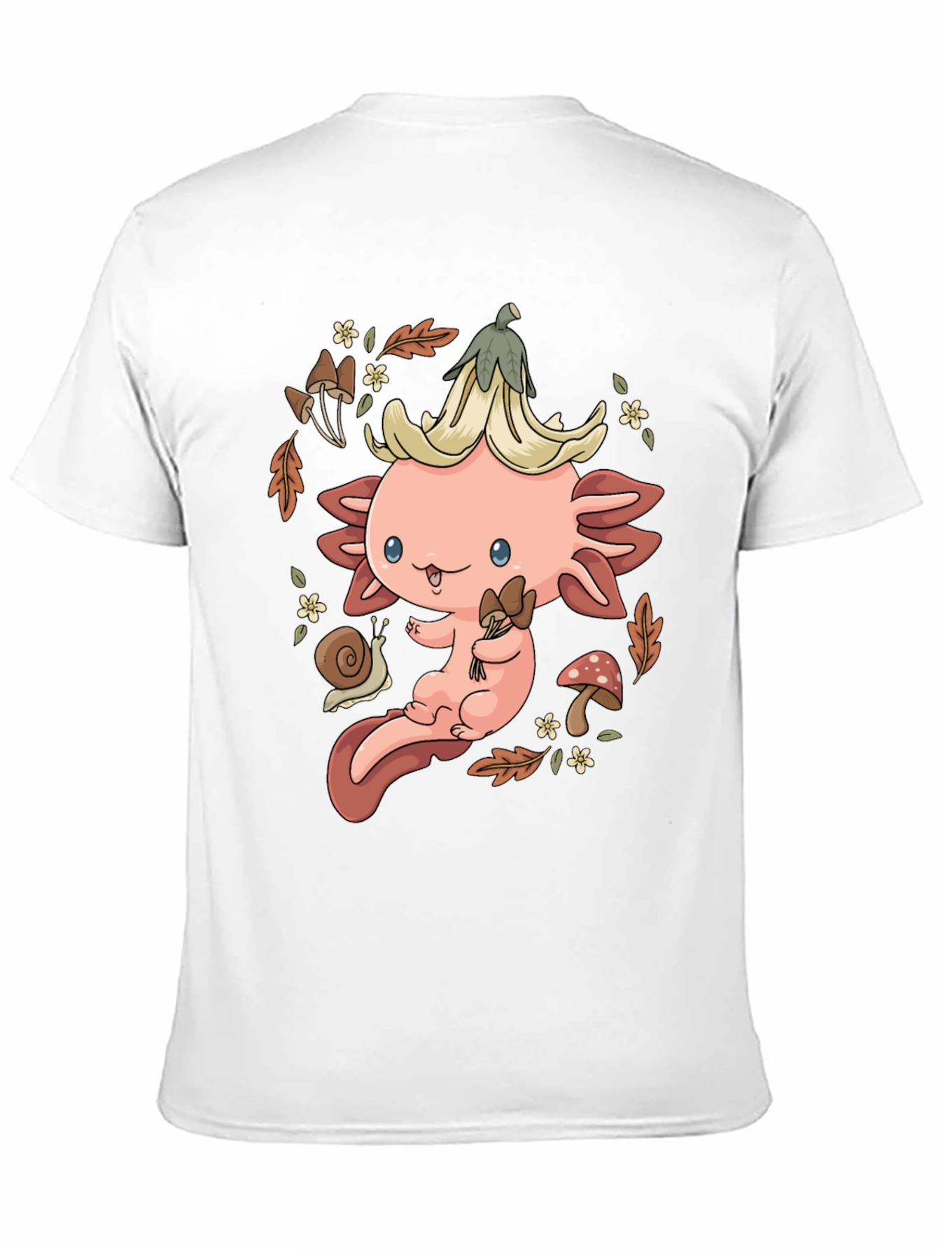 Black Cute Axolotl Mushroom T-Shirt - Whimsical Nature Design view 11