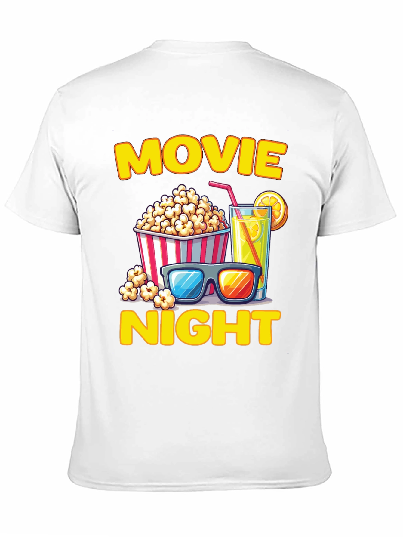 Black Movie Night T-Shirt - Popcorn, Drink, and Glasses view 11