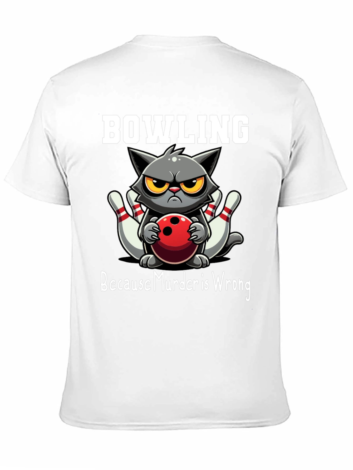Black Bowling Cat T-Shirt - Because Murder is Wrong view 11