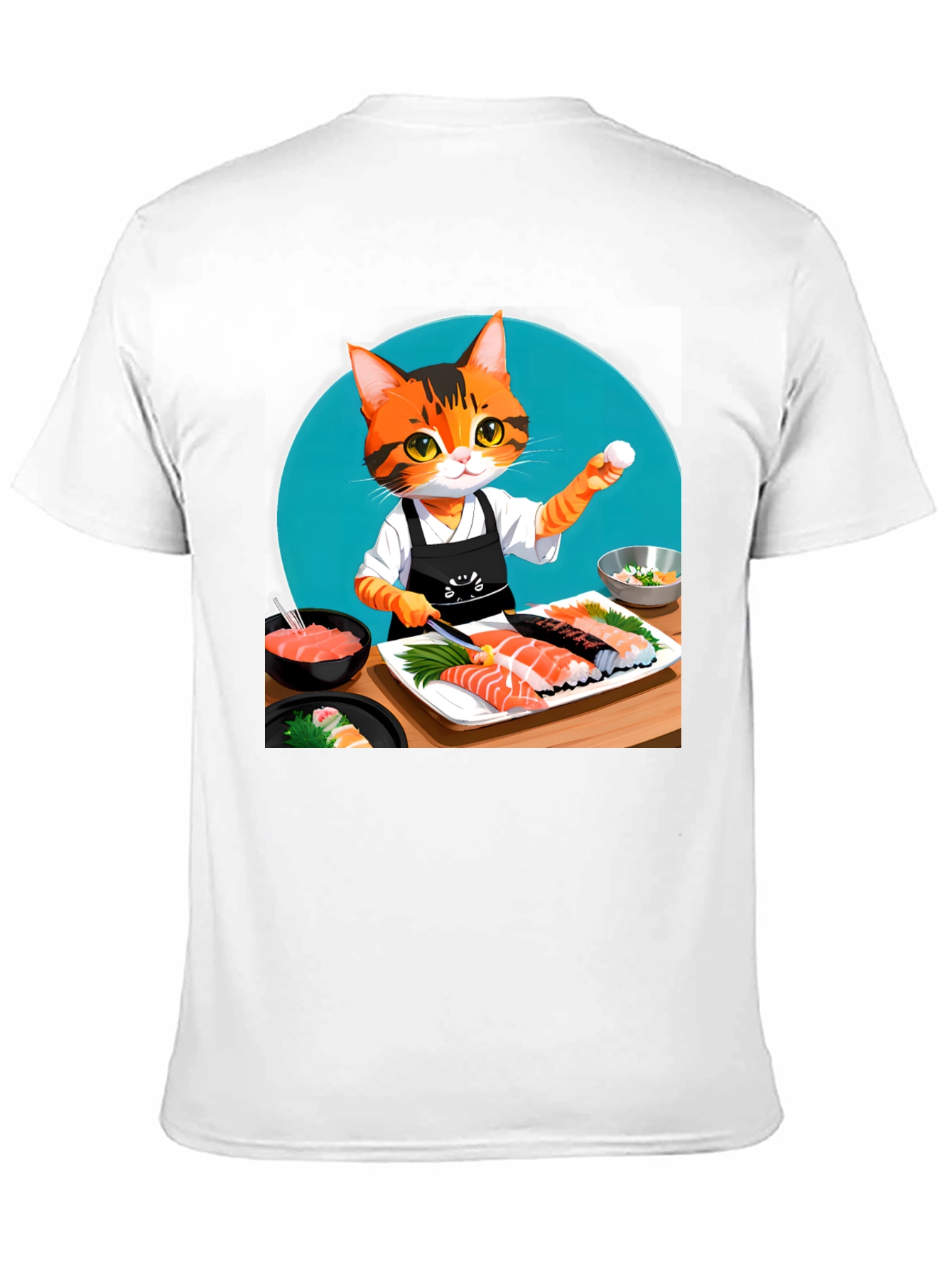Black Sushi Cat T-Shirt - Chef Kitten Design view 11