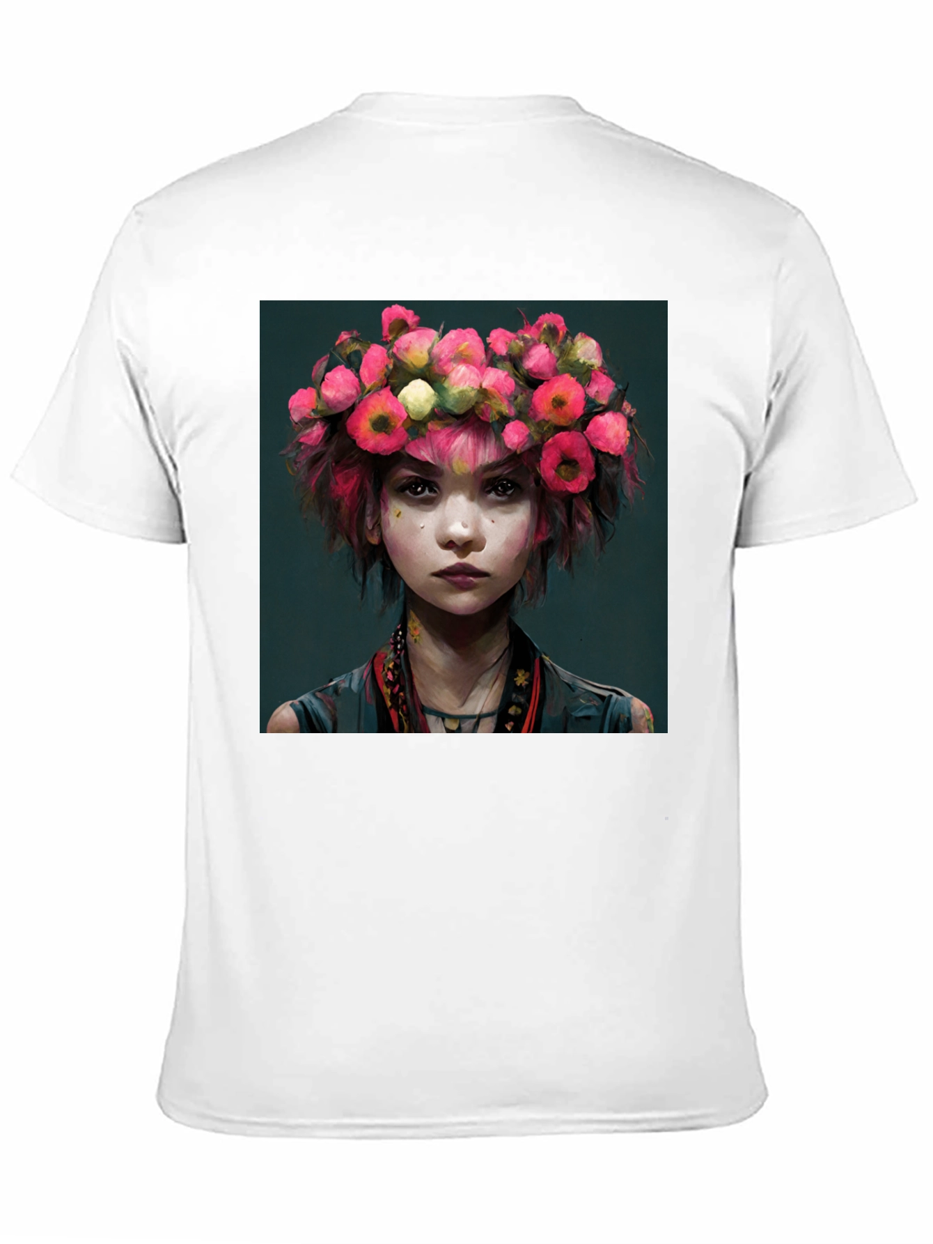 Black Floral Crown Girl Portrait T-Shirt view 11