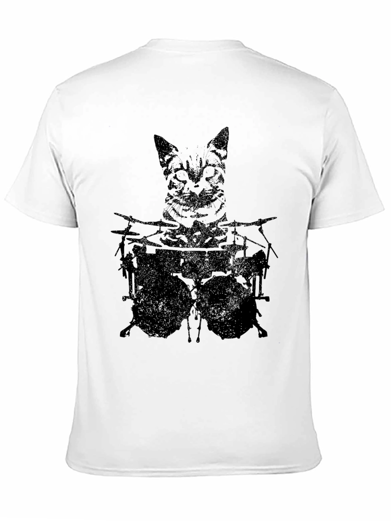 Black Cat Drummer Graphic Tee - Black Cotton T-Shirt view 11