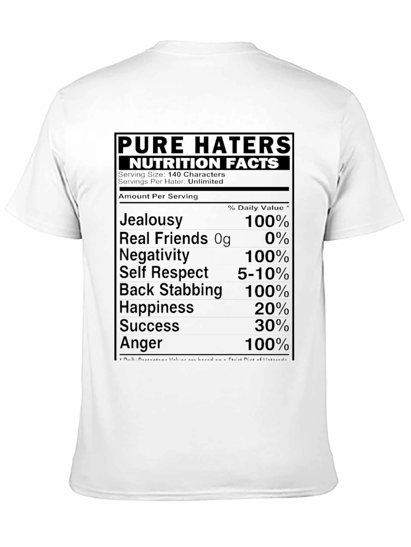 Black Pure Haters Nutrition Facts Funny T-Shirt view 11