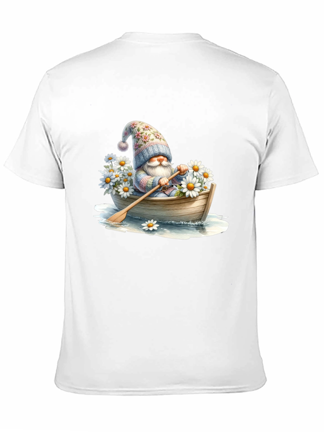 Black Gnome in Boat T-Shirt - Whimsical Floral Hat view 11