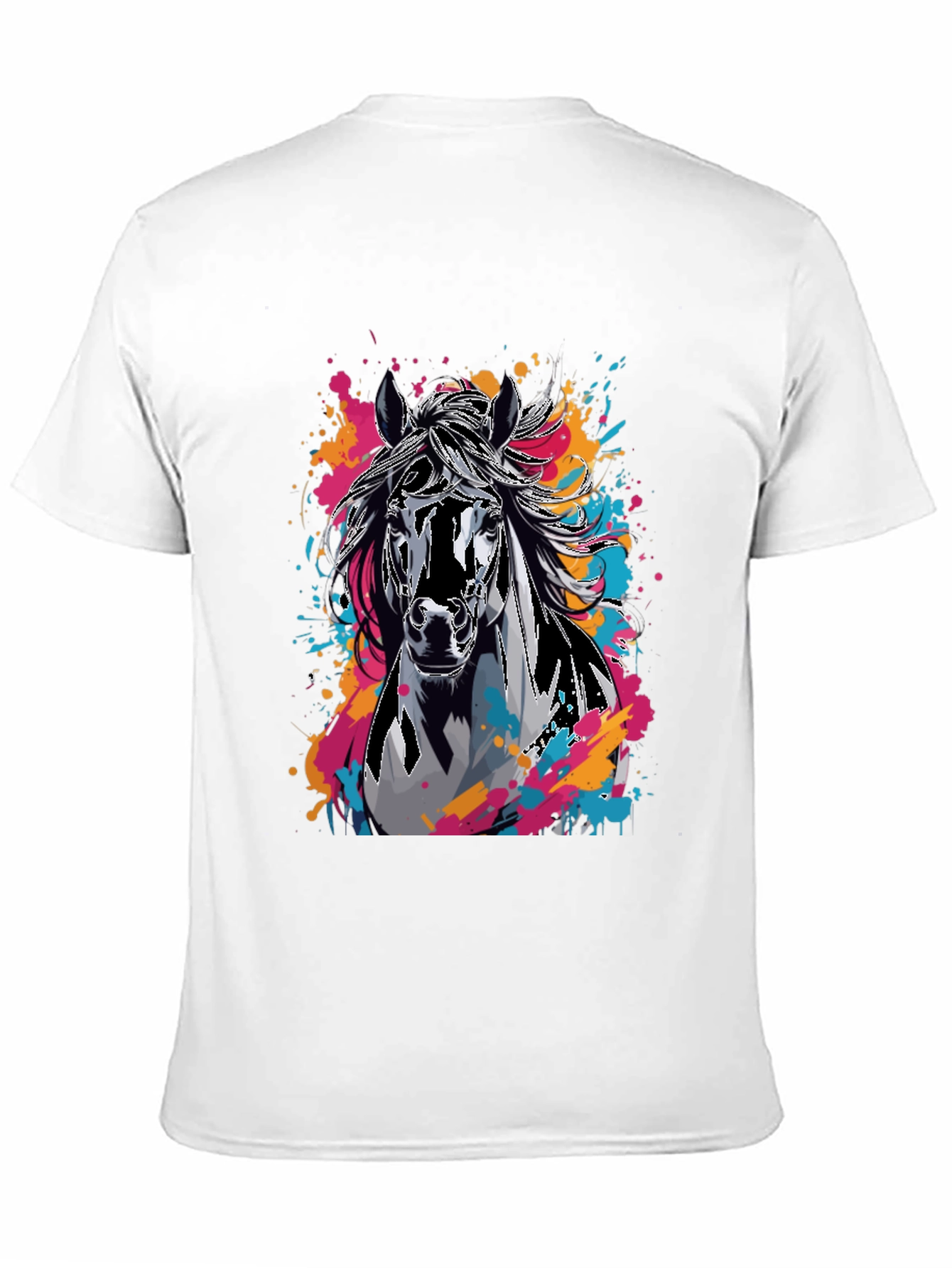Black Horse Graphic T-Shirt - Colorful Animal Print Tee view 11