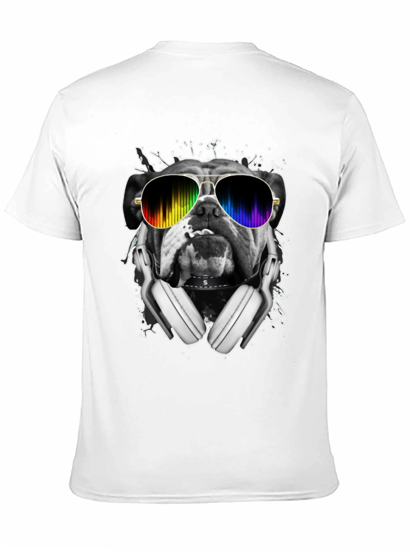 Black Bulldog DJ T-Shirt - Rainbow Glasses & Headphones view 11