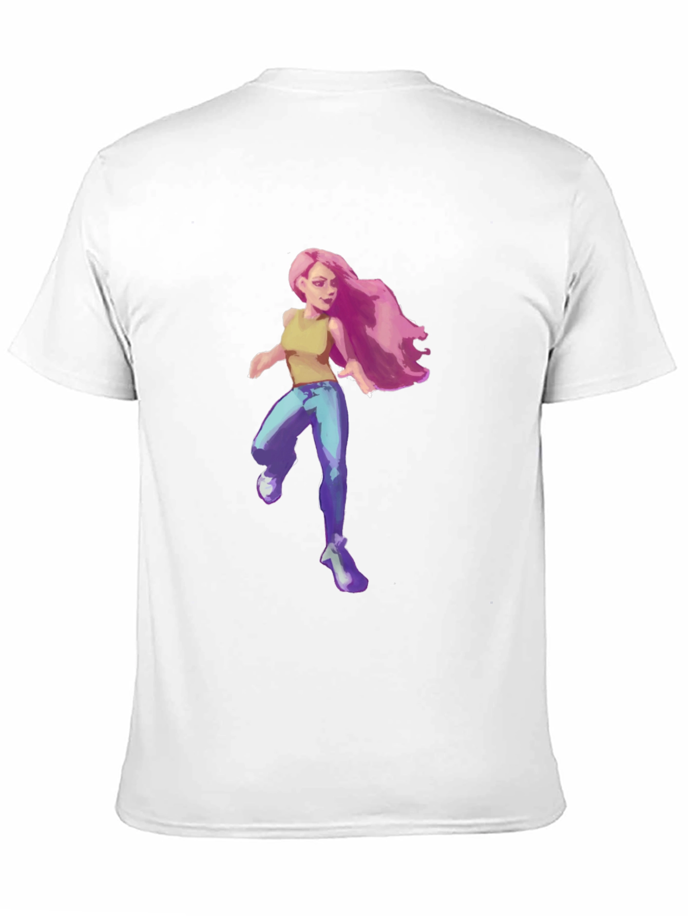 Black Pink-Haired Girl Graphic Tee - Black Cotton Blend T-Shirt view 11