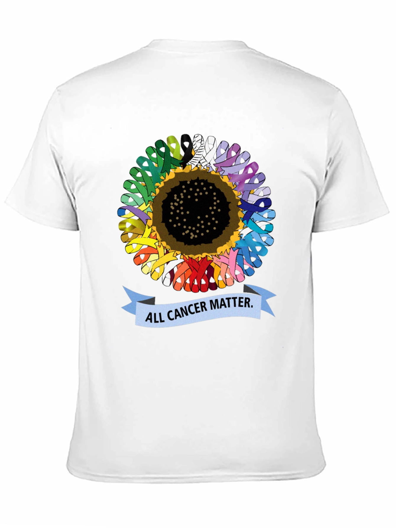 Black All Cancer Matter T-Shirt - Sunflower Ribbon Design view 11