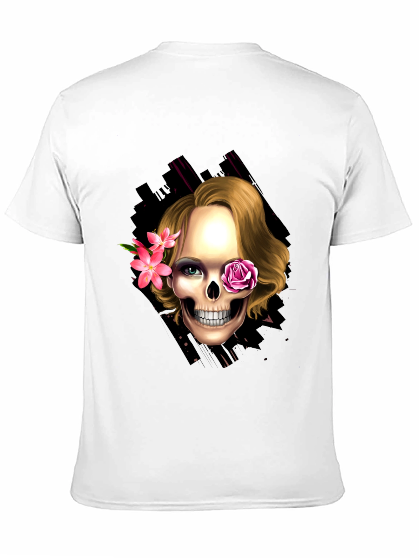 Black Skull & Flowers Graphic Tee - Trendy Halloween Style view 11