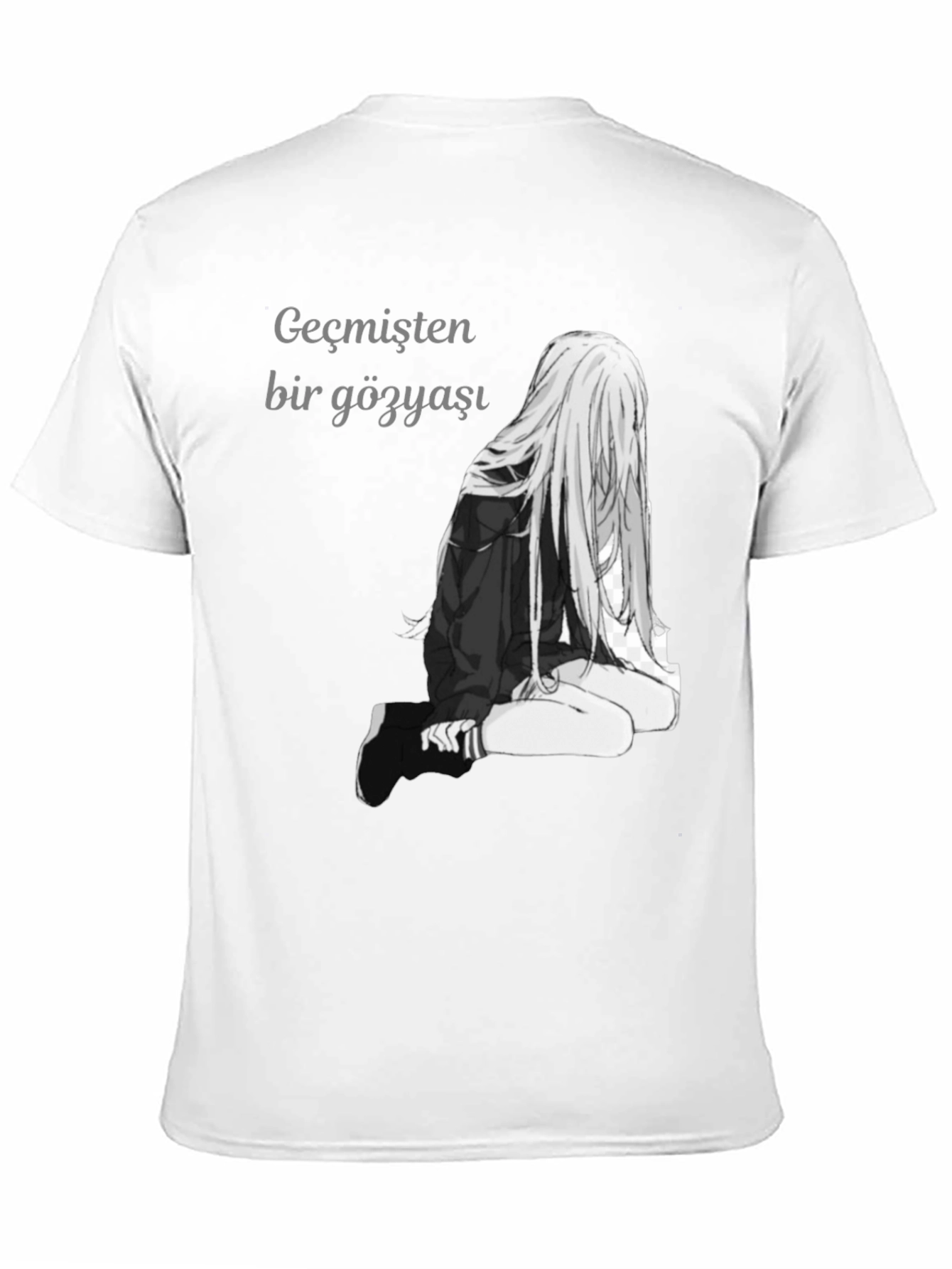 Black Anime Girl Graphic Print Black T-Shirt view 11