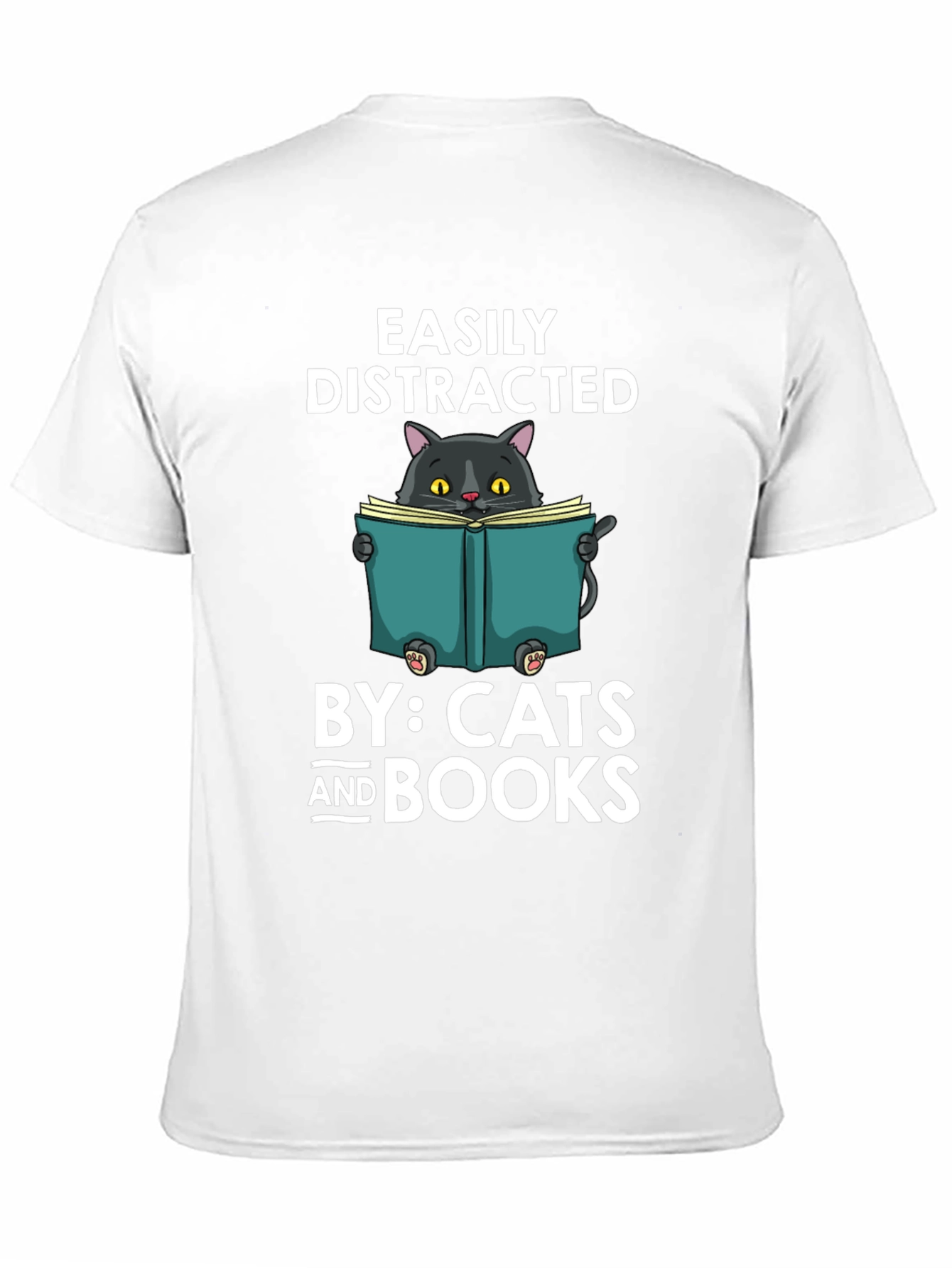 Black Easily Distracted By Cats and Books T-Shirt view 11