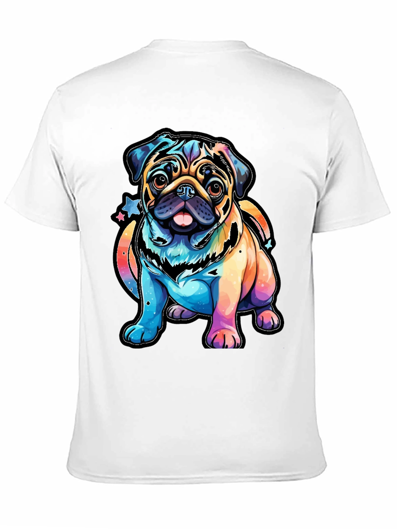 Black Colorful Pug Dog Graphic T-Shirt view 11
