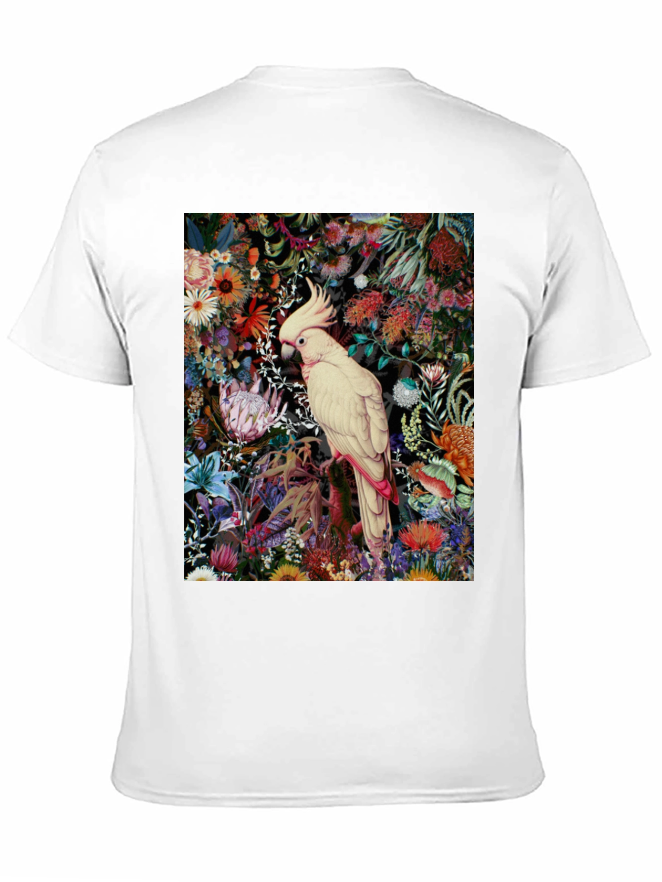 Black Floral Cockatoo Print Tee - Unique Graphic T-Shirt view 11