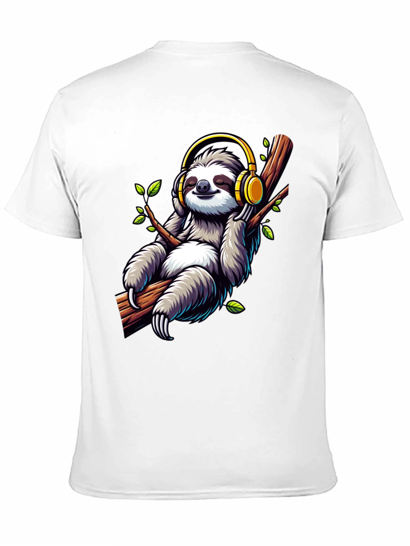 Black Sloth with Headphones Graphic T-Shirt view 11