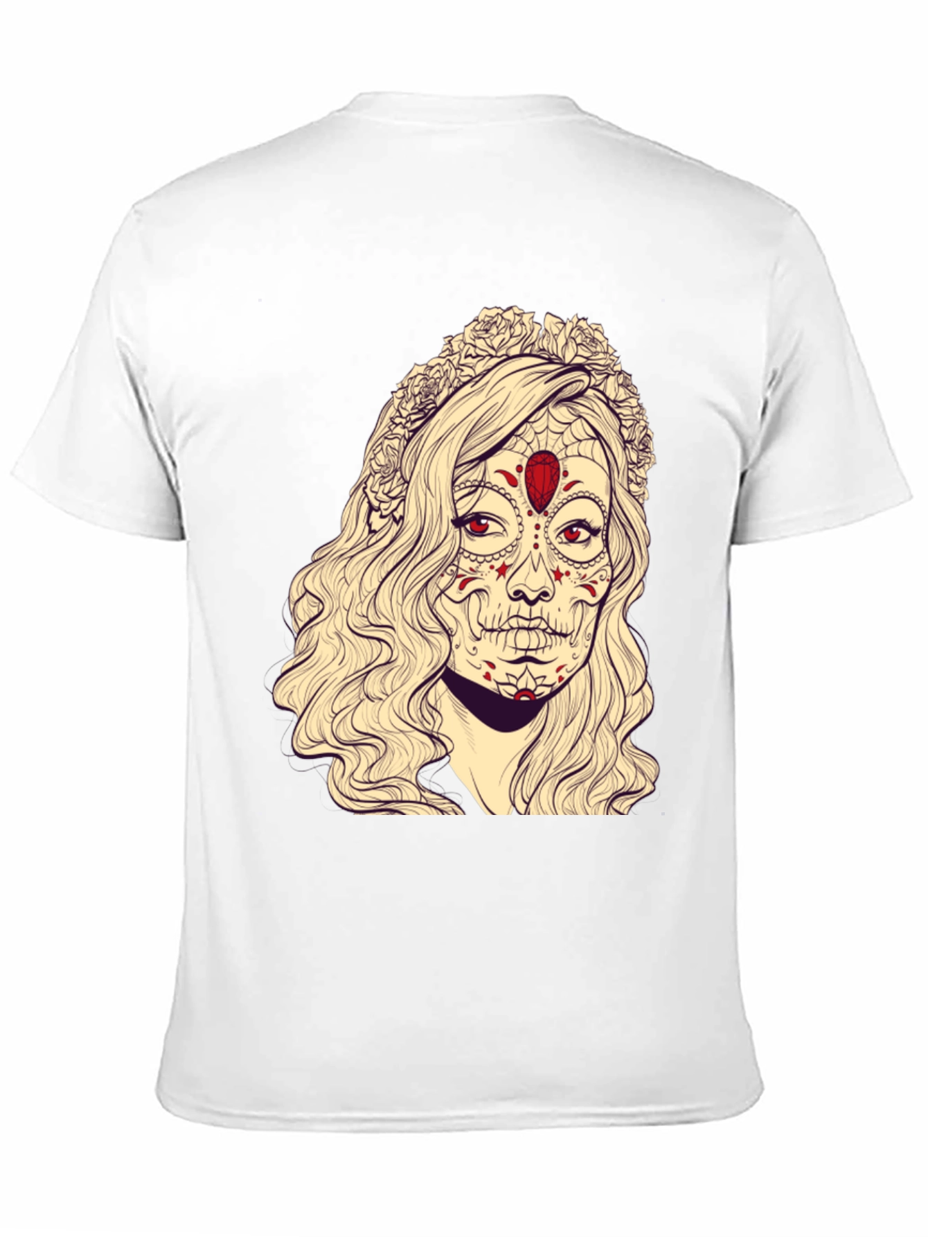 Black Sugar Skull Woman Graphic Tee - Black Cotton T-Shirt view 11