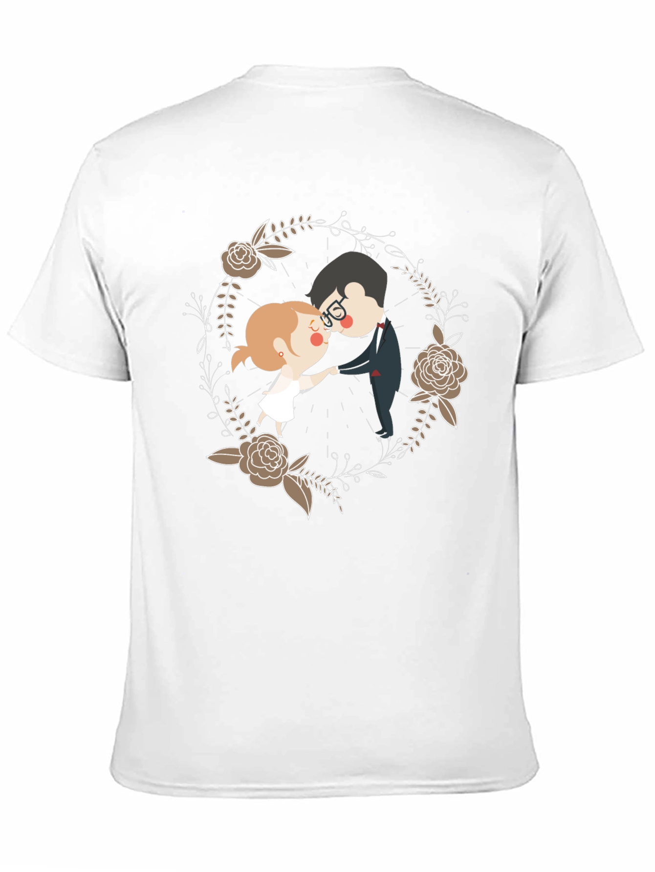 Black Romantic Couple Floral Wreath T-Shirt view 11