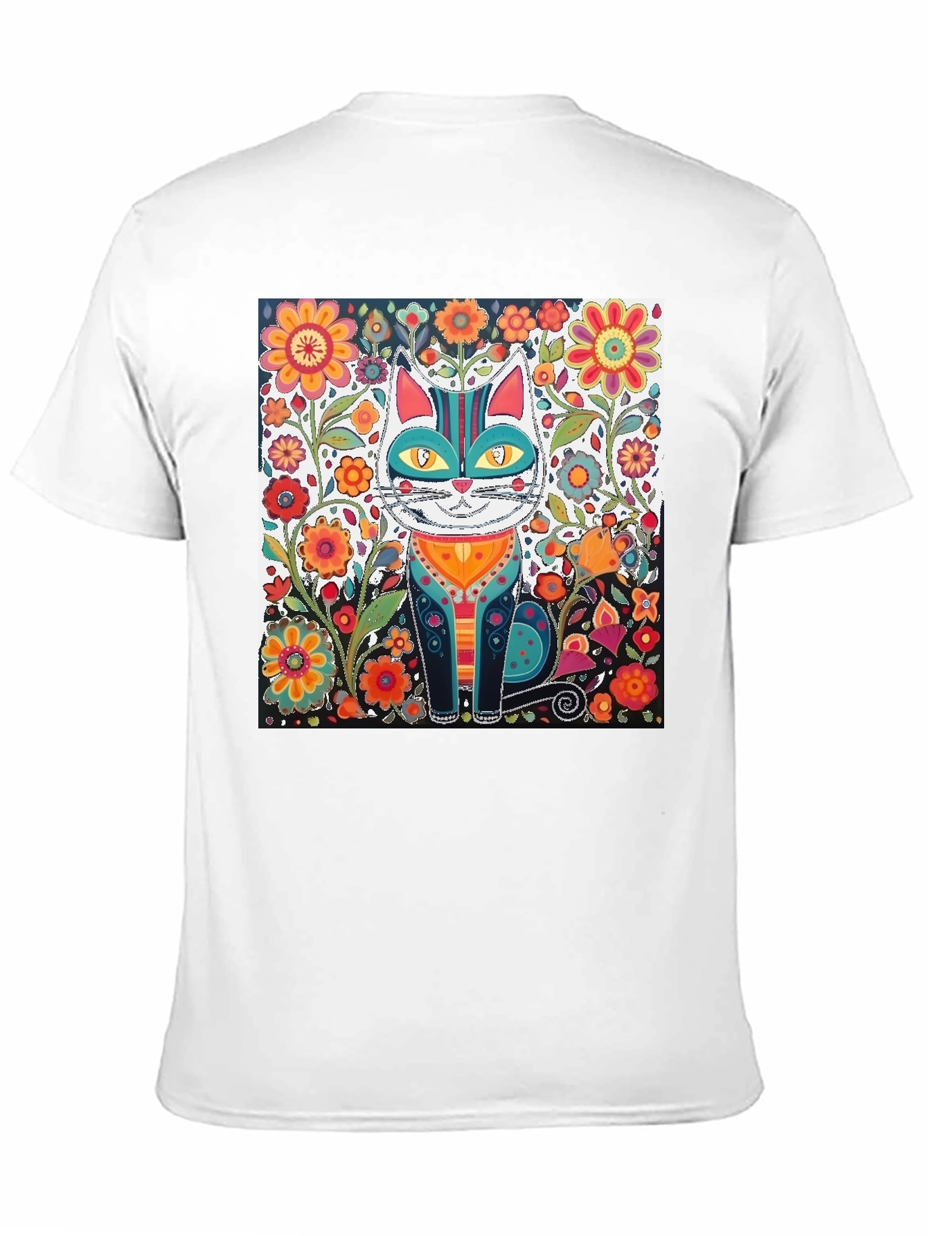Black Floral Cat Graphic Tee - Unique Design view 11